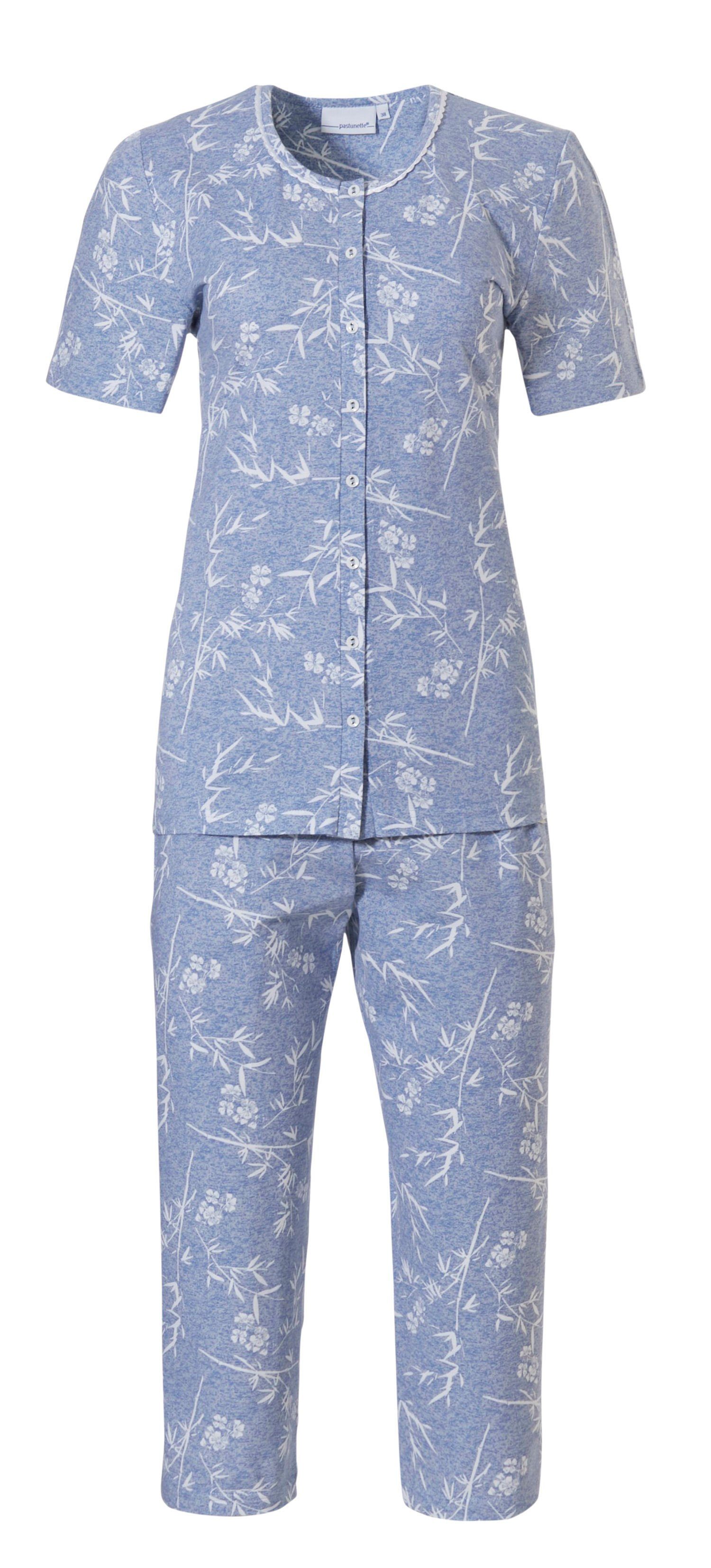 Pastunette Capri-Pyjama Damen Schlafanzug geknöpft (2 tlg) Baumwolle