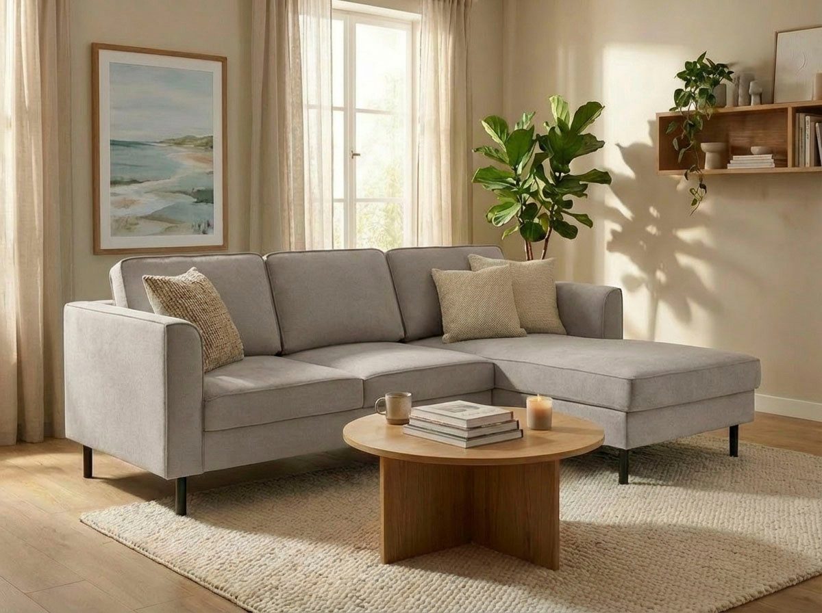 Home affaire Ecksofa Booster II, whlw. mit Schlaffunktion & Bettkasten, Fuß schwarz, Recamiere beidseitig montierbar,L-Form, in Cord & Struktur LEO o. LINO