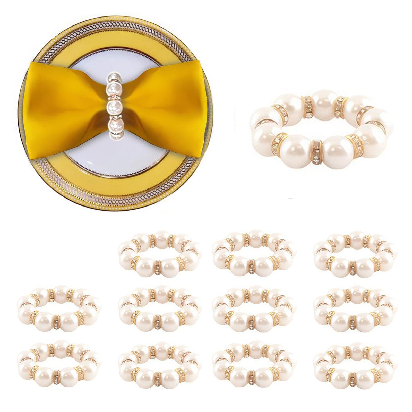 Coonoor Serviettenring 12er Set Elegante Strass-Perlen Serviettenringe mit Imitationsperlen, (12-tlg), Serviettenhalter für Hochzeiten, Partys & edle Tischdekoration