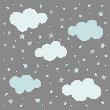 nikima Wandtattoo 138 Wolken, Sterne und Punkte Set blau (PVC-Folie), 87 Stück in 6 vers. Größen