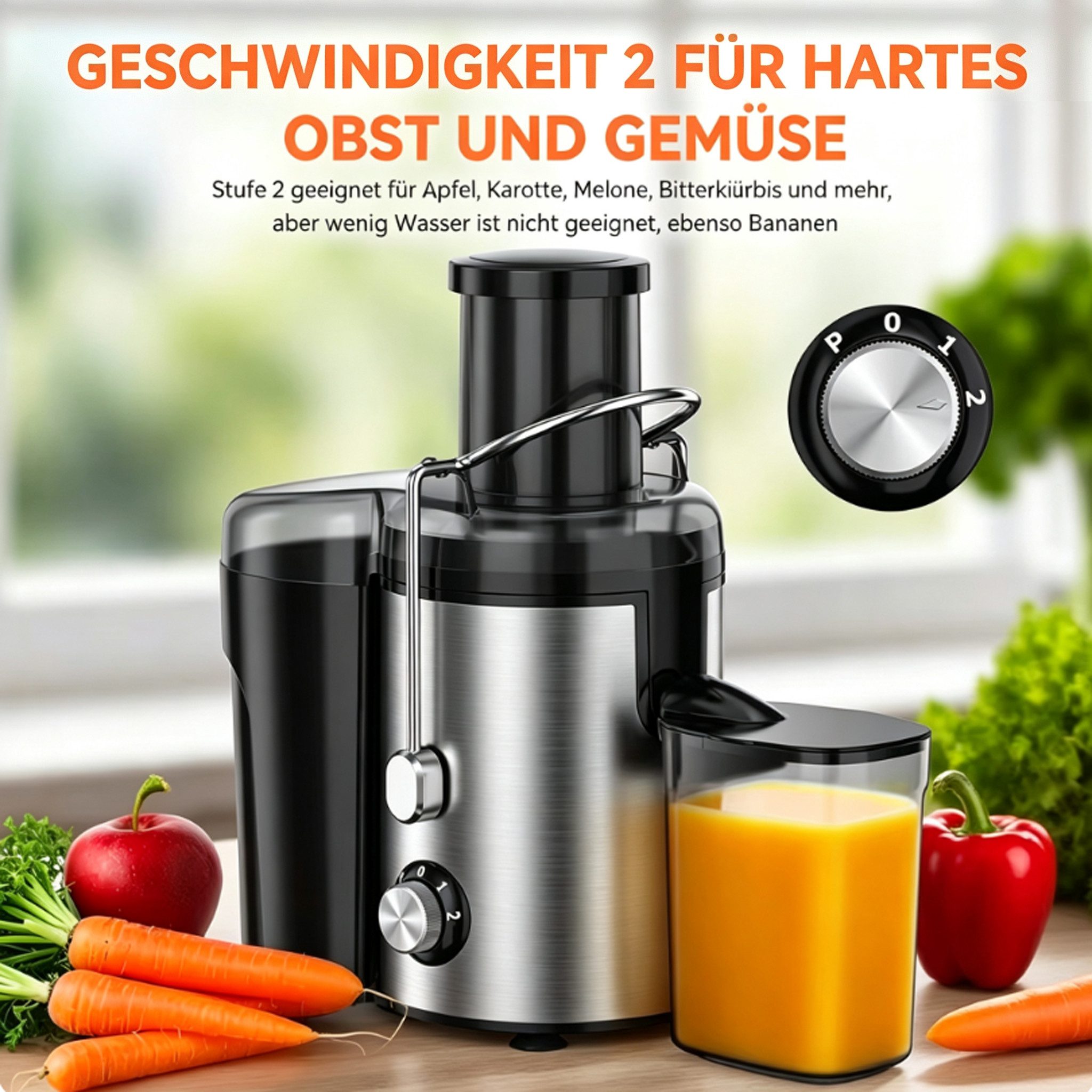 Toomoke Entsafter Entsafter Gemüse und Obst, 600W Schnelles Zentrifugal-Entsafter, 600 W, Zentrifugenentsafter Zentrifugaler Überhitzungsschutz, BPA-frei – Bild 3 von 5