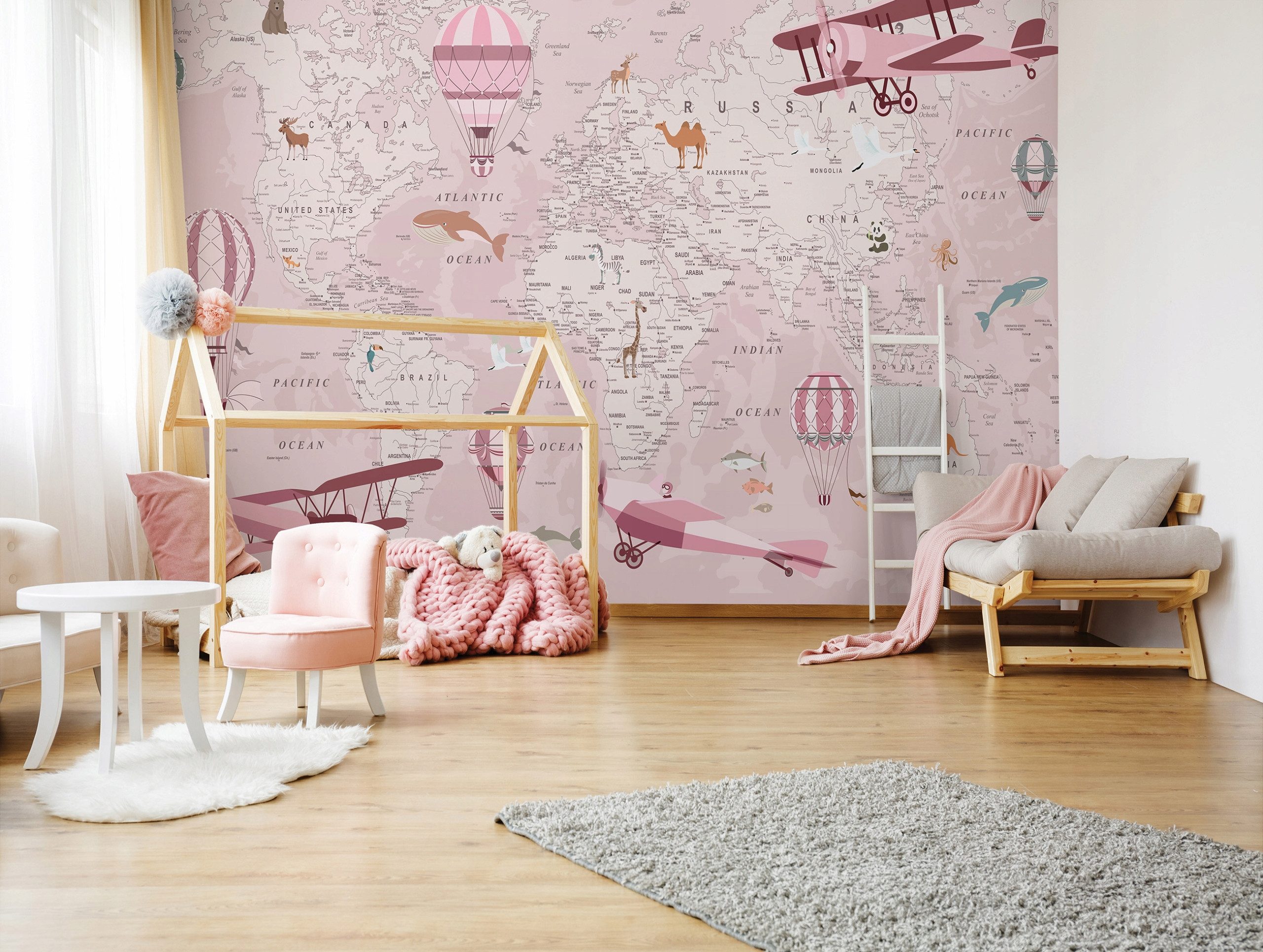 Wallarena Fototapete Weltkarte Vinyl strapazierfähig Kinderzimmer 254x184 cm, glatt, 254 x 184 cm