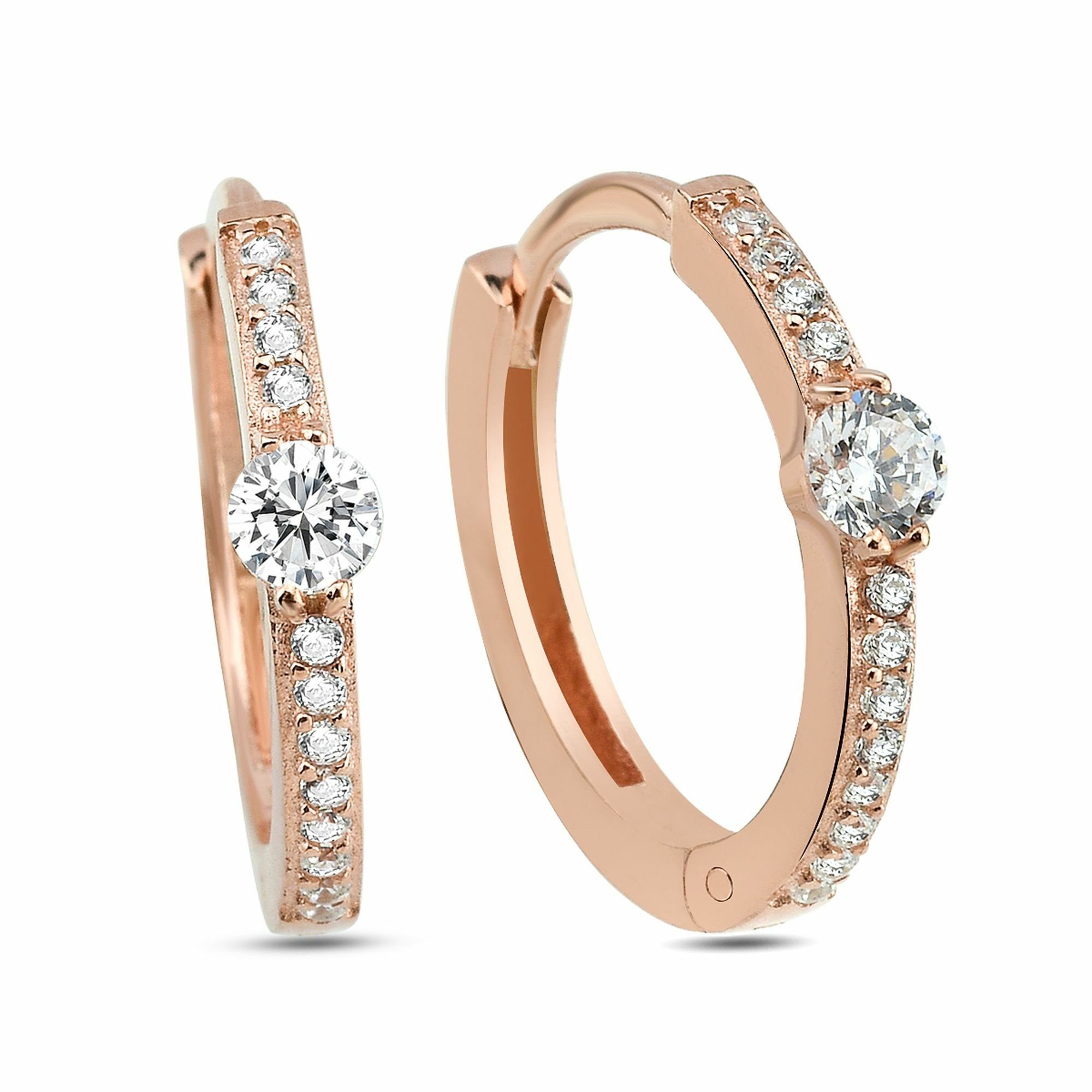 dKeniz Paar Creolen Creolen Solitär 925/- Sterling Silber rosévergoldet