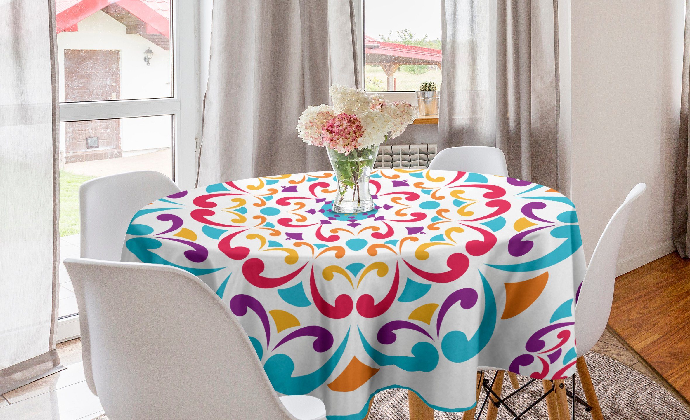 Tischdecke für Bunte Kreis Abdeckung Regenbogen-Mandala Strudel Tischdecke Küche Esszimmer Abakuhaus Dekoration,