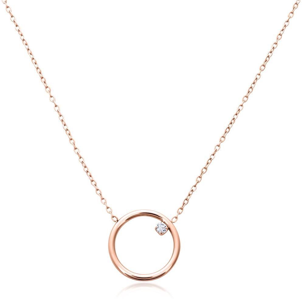 Edelstahlkette Rosévergoldet mit Kreisanhänger und Zirkonia N5146-R