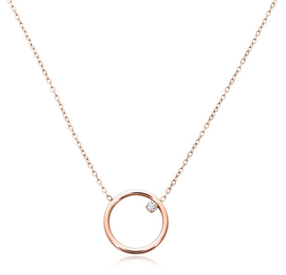 JEWLIX Edelstahlkette Rosévergoldet mit Kreisanhänger und Zirkonia N5146-R