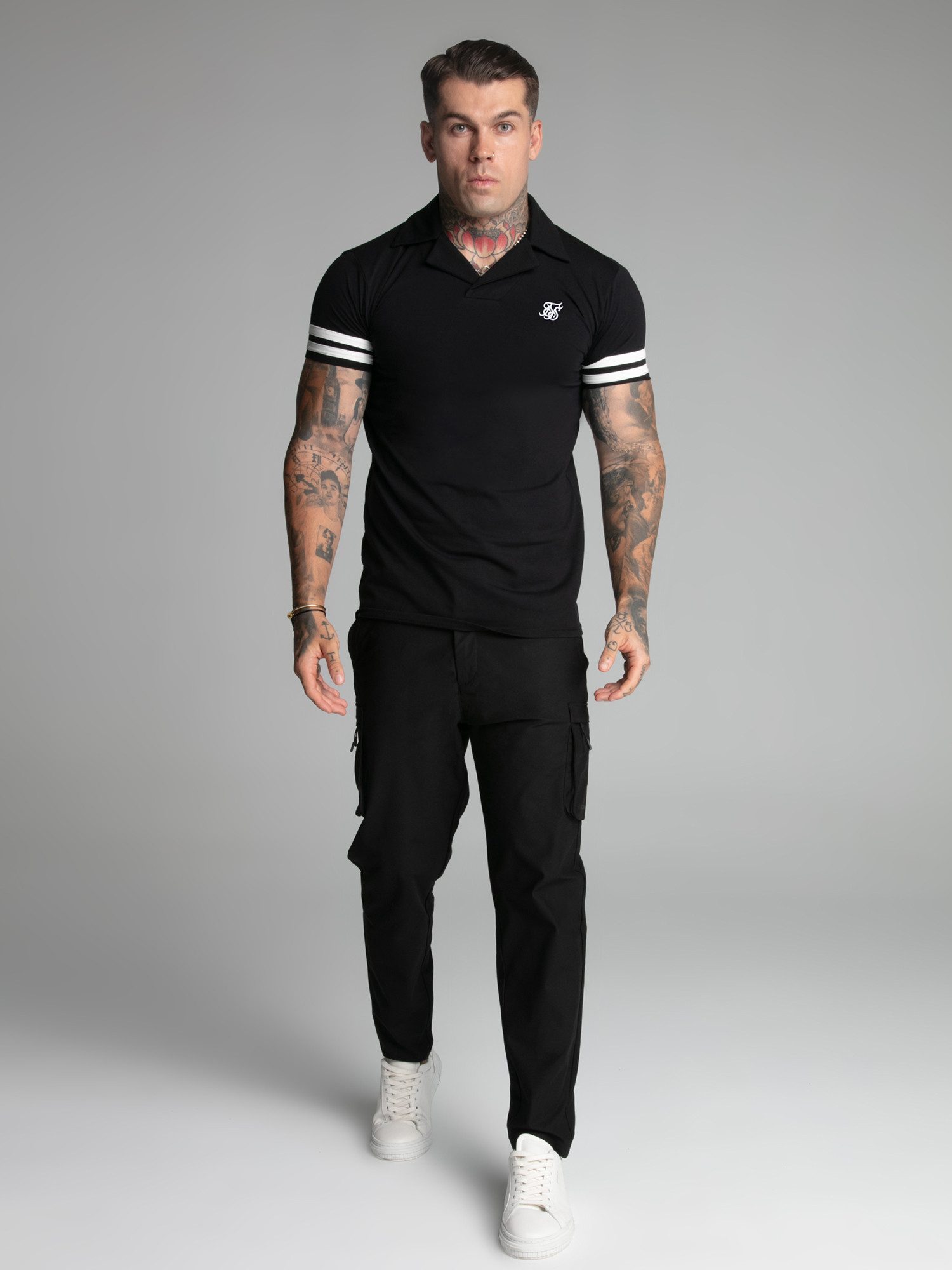 Siksilk Poloshirt SikSilk Herren Schwarzes Tournament Revere Polo günstig online kaufen