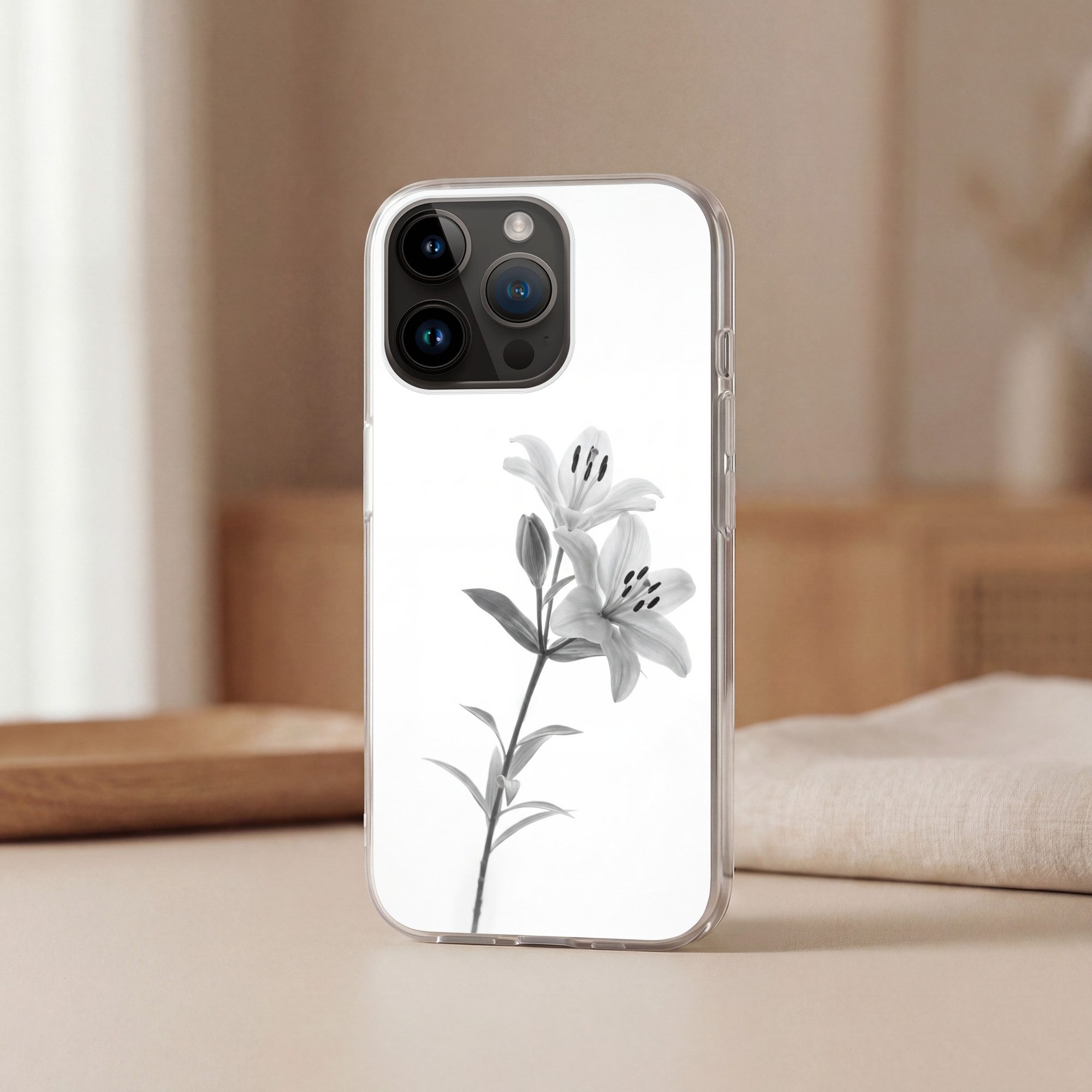 MuchoWow Handyhülle für Apple iPhone 14 Pro Max Lilien - Elegant - Schwarz - Weiß, Smartphone-Bumper, Print, Handy Schutzhülle Dünn