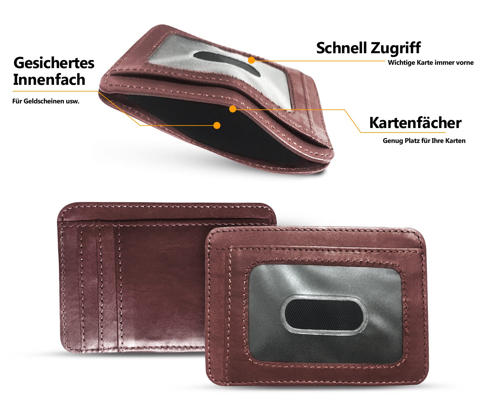 Wrischan Kartenetui 100% Echtleder Kartenetui SEHR Slim und FLACH Kreditkartenetui (Slim Wallet), Kartenhalter für bis zu 12 Kreditkarten, Brieftasche, Mini Gel – Bild 4 von 5