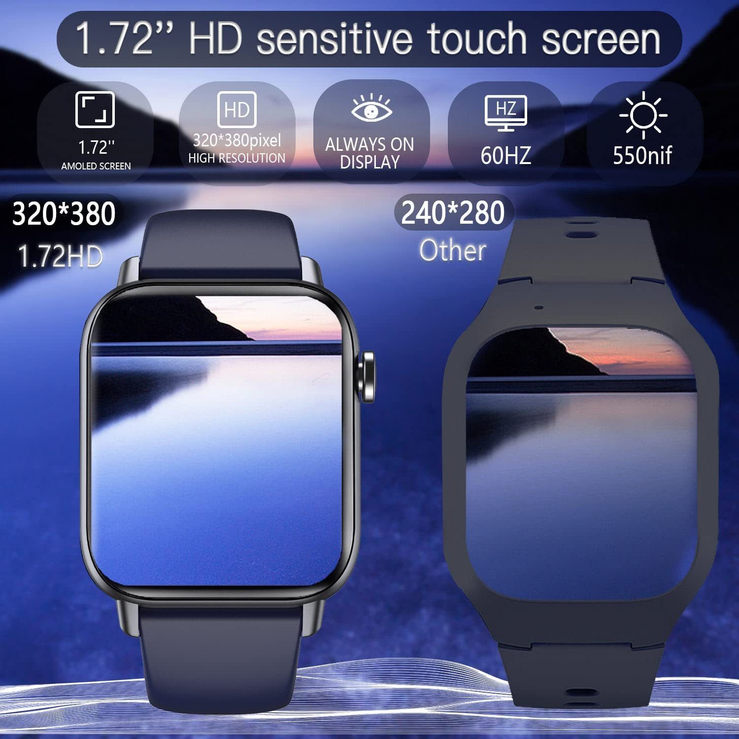 Manike QS108 von Touchscreen mit Spar Voll Blutdruckmessgerät mit - (4,3 Zoll) deutscher cm/1,69'' EKG-Daten, Smartwatch set, Analyse Ladekabel, Bedienungsanleitung HD Smartwatch Herzfrequenzmesser