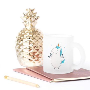 Mr. & Mrs. Panda Teeglas Einhorn Fitness - Transparent - Geschenk, Unicorn, Glas Teetasse, Peg, Premium Glas, Außerordentliches Design