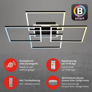 Briloner Leuchten LED Deckenleuchte 3515-015, Wifi, Appsteuerung, Sprachsteuerung, Fernbedienung, dimmbar, indirektes Licht, Speicherfunktion, LED fest verbaut, Kaltweiß, Neutralweiß, Tageslichtweiß, Warmweiß, Smarte Deckenlampe, 72,4x72,4x8,4cm, Schwarz, 50W, Wohnzimmer, Flur