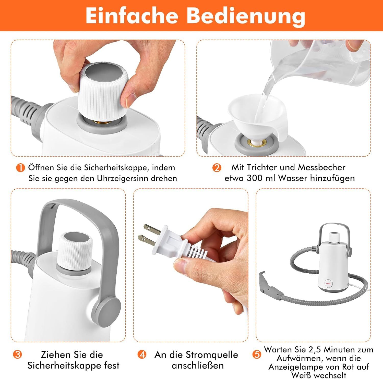 KOMFOTTEU Handdampfreiniger Dampfreiniger Handgerät, 1000,00 W, 300ml Wasserkapazität