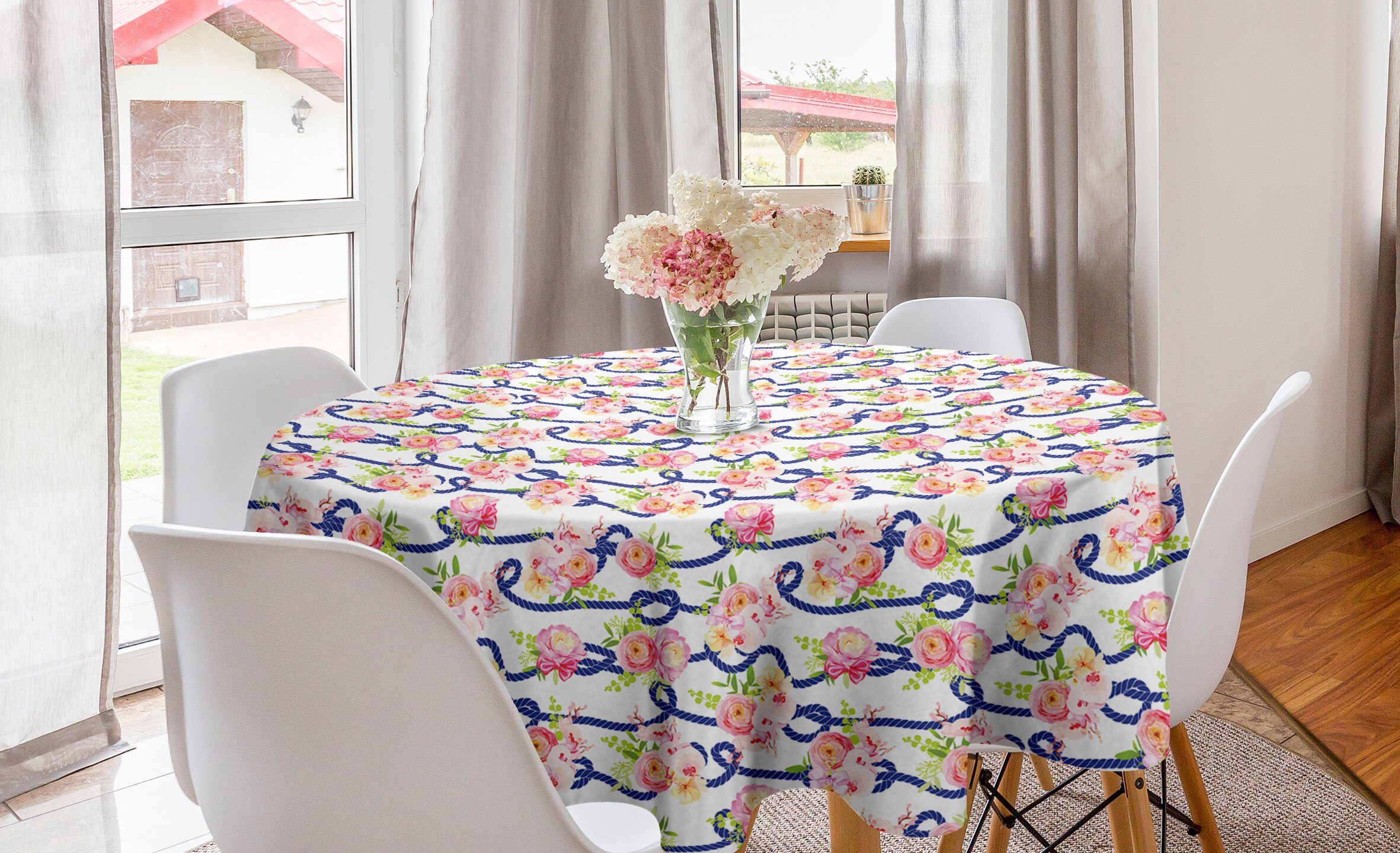 Abakuhaus Tischdecke Kreis Tischdecke Abdeckung für Esszimmer Küche Dekoration, Navy und Blush marine Floral