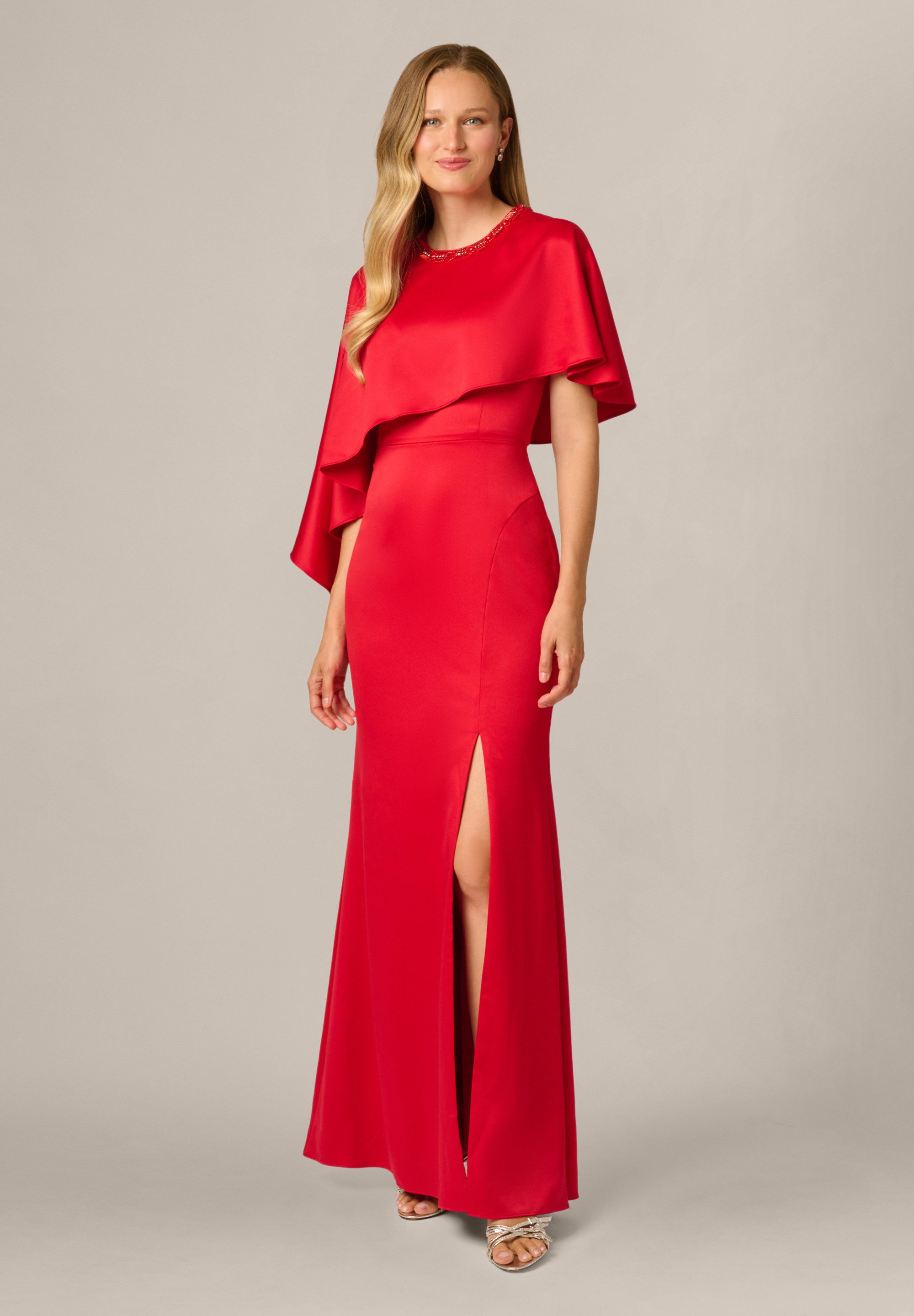 Adrianna Papell Abendkleid Asymmetric Cape Gown Luxe, satin, cape floor length gown