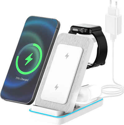 JOEAIS Handy-Dockingstation Kabelloses Ladestation 3 in 1 Induktive Ladegerät Wireless Charger, (Apple Watch Iphone Airpods Ultra Handy Charging Station), mit USB Kabel für iPhone 14 13 12Pro Mini Pro Max