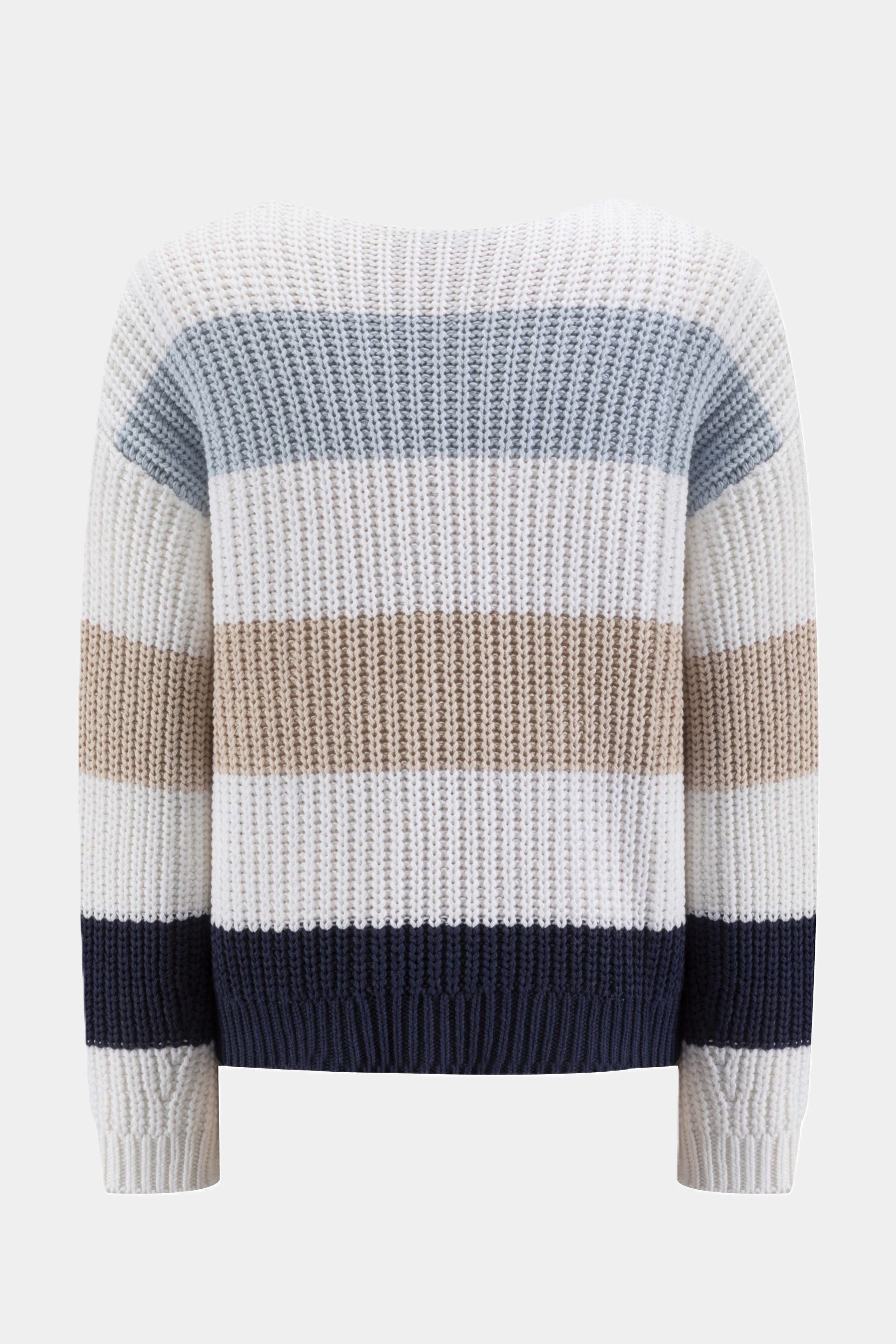 Cassis Strickpullover Grobstrick Baumwoll-Pullover mit V-Ausschnitt und Blockstreifen Design