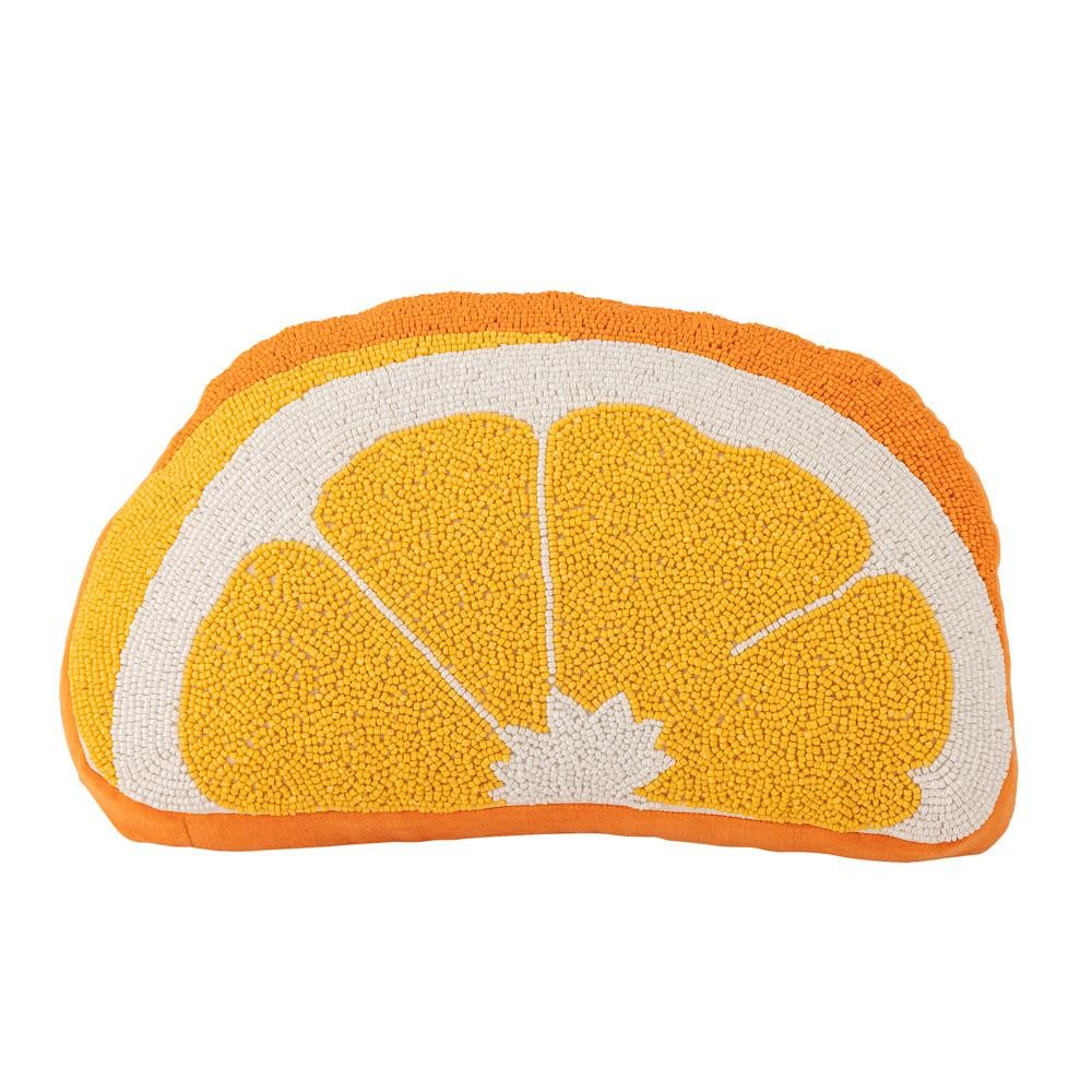 Bloomingville Dekokissen Navelina Kissen Gelb Baumwolle, Zierkissen in Orangenscheiben-Form mit Glasperl