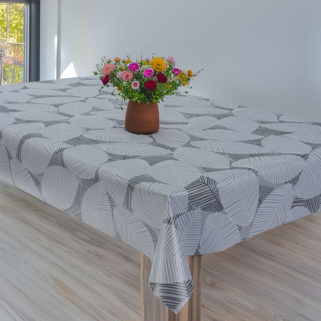 laro Tischdecke Wachstuchtischdecke Blätter Modern Grau PVC Eckig
