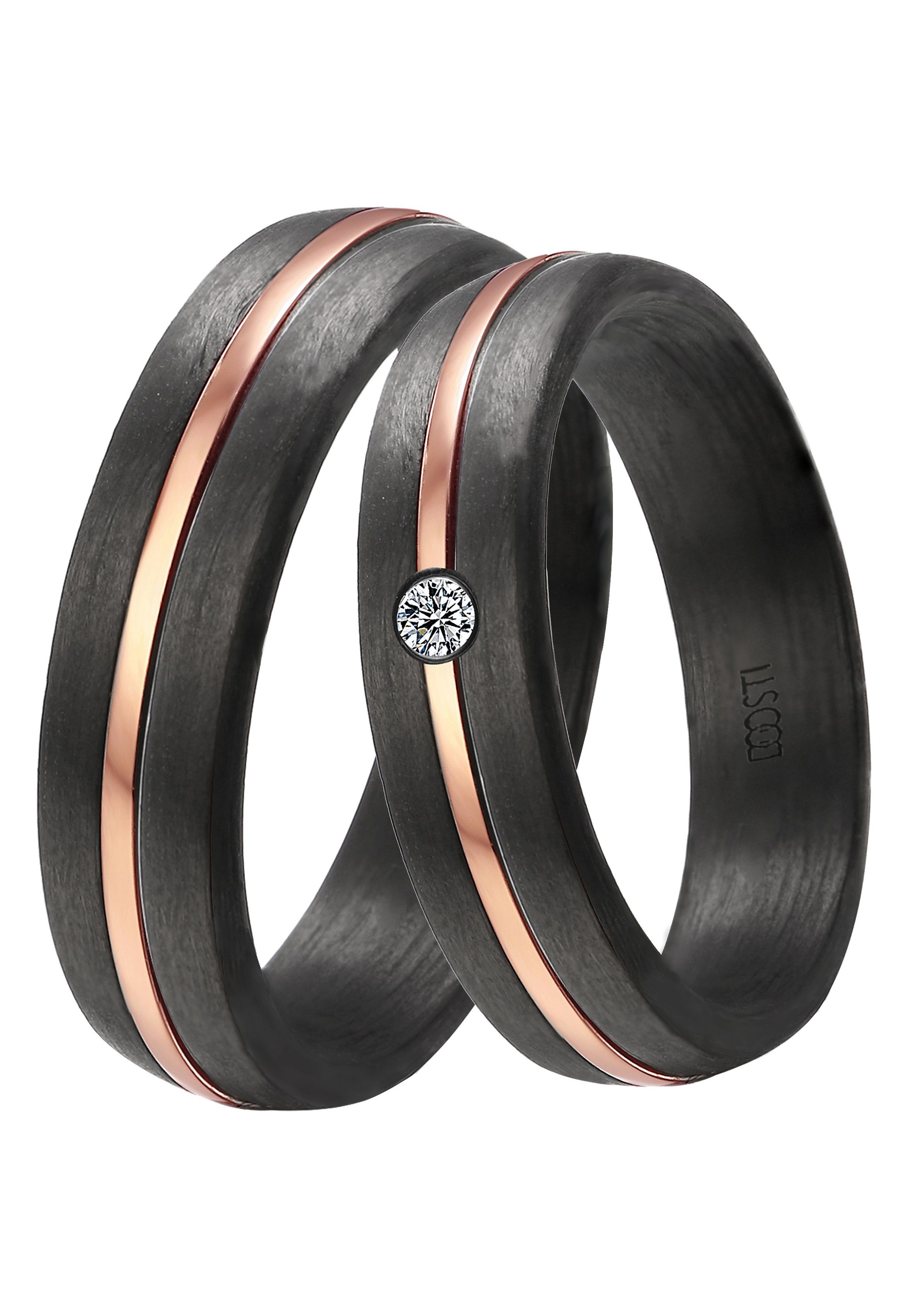 Trauring Trauring ohne Partnerring CARBON Zirkonia DOOSTI Schmuck Ehering mit LIEBE, o. Geschenk