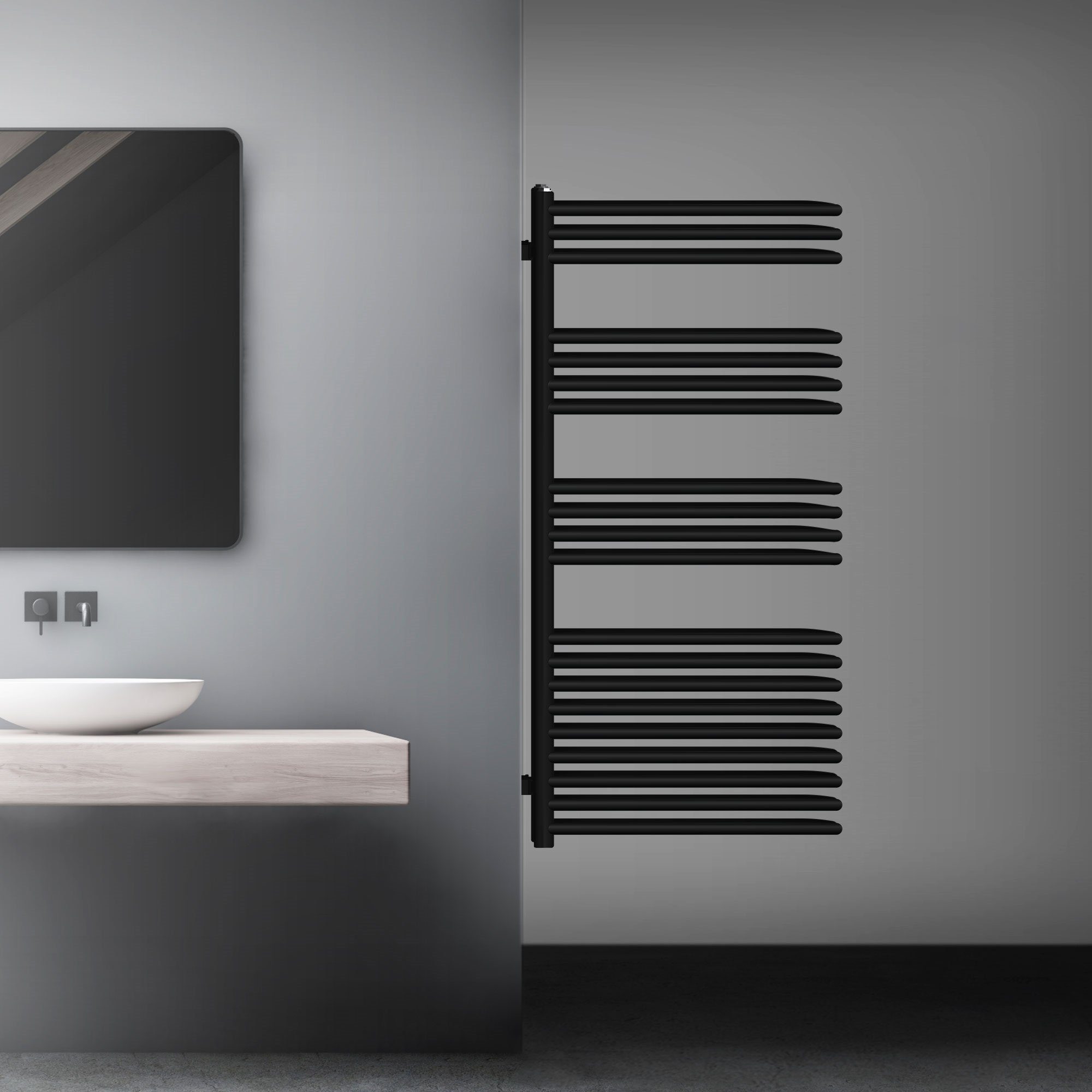 LuxeBath Heizkörper Badheizkörper Paneelheizkörper Designheizkörper Handtuchtrockner, Schwarz matt 1200x500mm mit Montagematerial