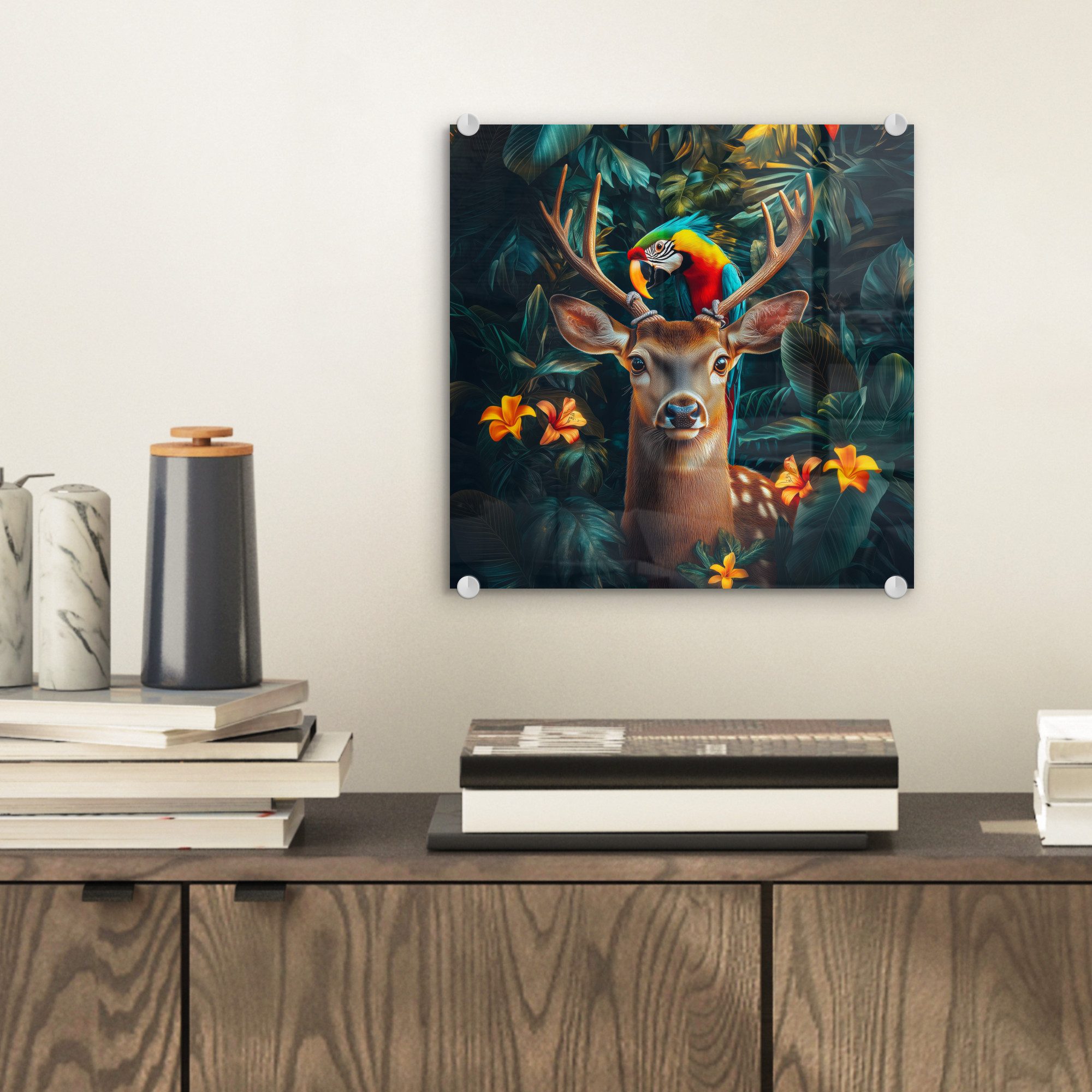 MuchoWow Acrylglasbild Hirsche - Papagei - günstig online kaufen