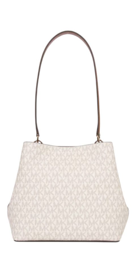 MICHAEL KORS Handtasche Michael Kors Pratt Medium Bucket Bag Beige Monogramm Schultertasche