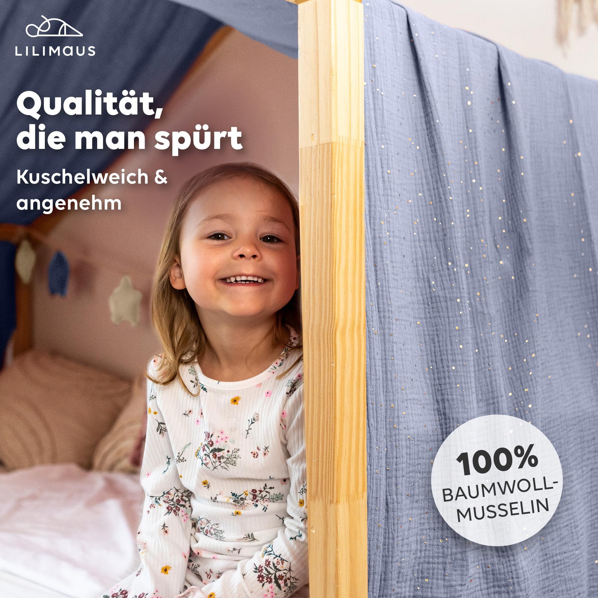 lilimaus Betthimmel Musselin Hausbett Himmel Kinderzimmer Baumwolle mit Gol günstig online kaufen