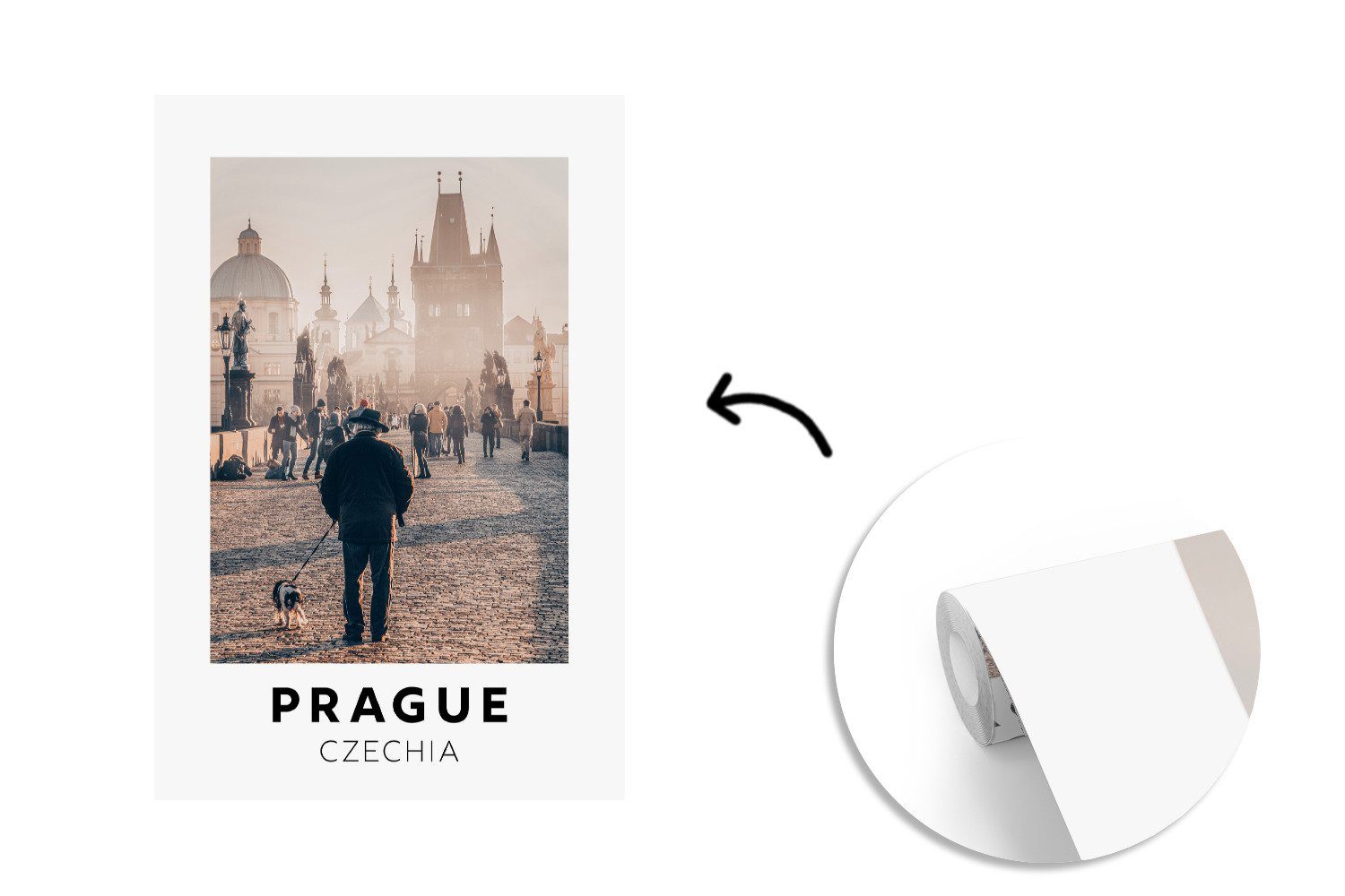 St), Wandtapete Republik Fototapete MuchoWow - Prag Montagefertig für Tschechische Vinyl Hund, (3 Matt, Wohnzimmer, bedruckt, - Tapete