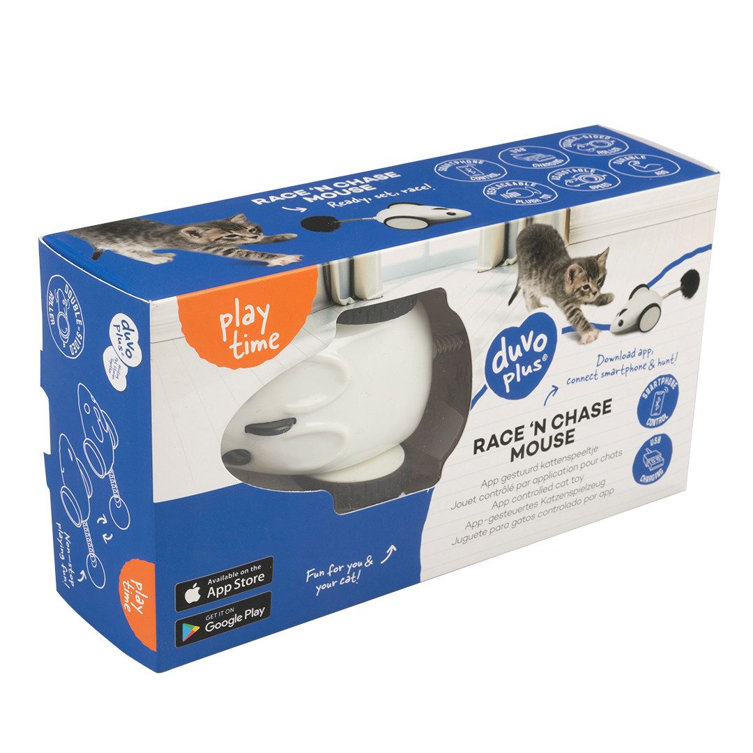 DUVO+ Tier-Intelligenzspielzeug Duvoplus Cat Toy Race 'n chase Maus - weiß