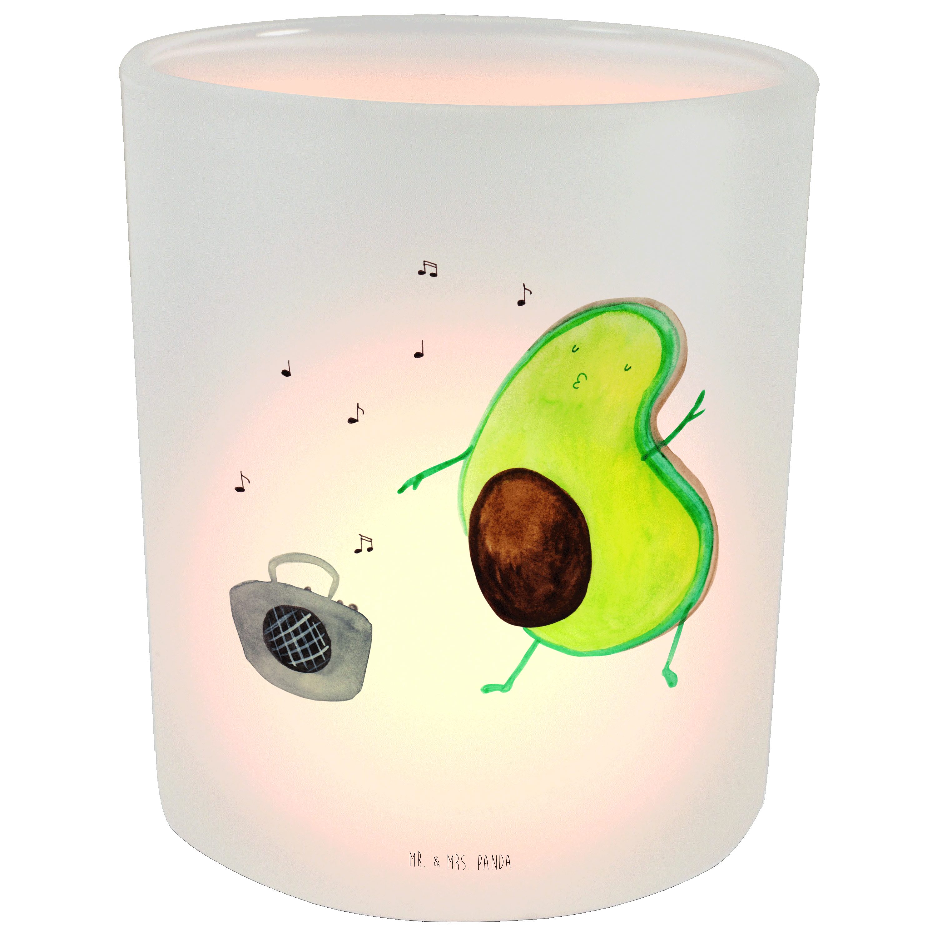 Mr. & Mrs. Panda Windlicht Avocado tanzt - Transparent - Geschenk, Teelichthalter, Gesund, Kerze (1 St)