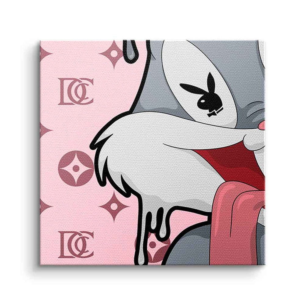 DOTCOMCANVAS® Leinwandbild Melting Bunny - Quadrat Edition, Leinwandbild Melting Bugs Bunny Comic Cartoon Wandbild Kunstdruck