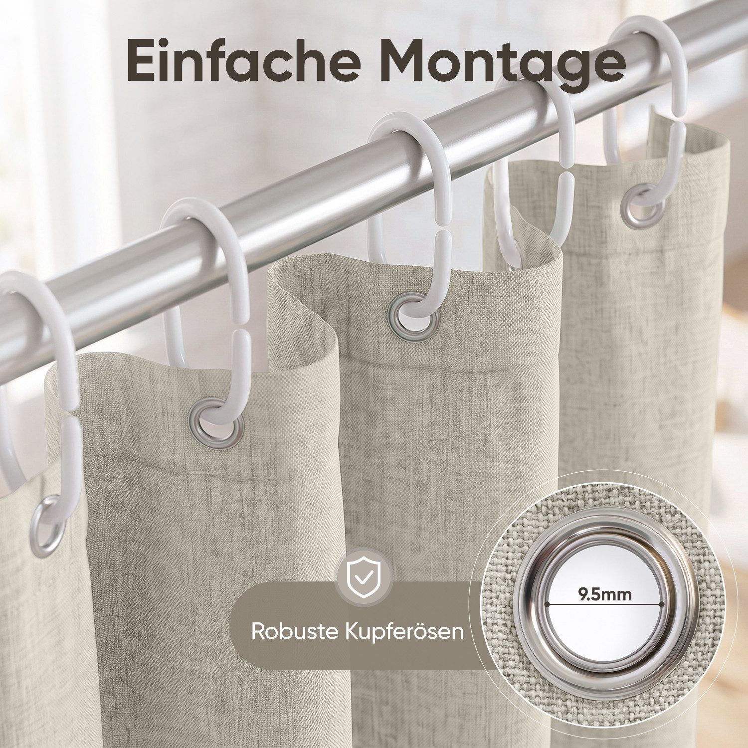 Sekey Duschvorhang Textil Duschvorhang Wannenvorhang Waschbar wasserabweisend mit Ringe Breite 90 cm (Packung, inkl. 8 Ringe), Badewannenvorh, 100% Polyester, L – Bild 5 von 5