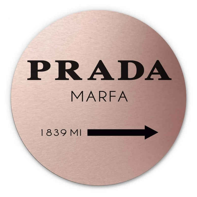 K&L Wall Art Gemälde Metallposter Prada Marfa 1839 Miles Vintage Wanddeko Rosa Kupfer, Metalloptik Wandbild Ø 20cm