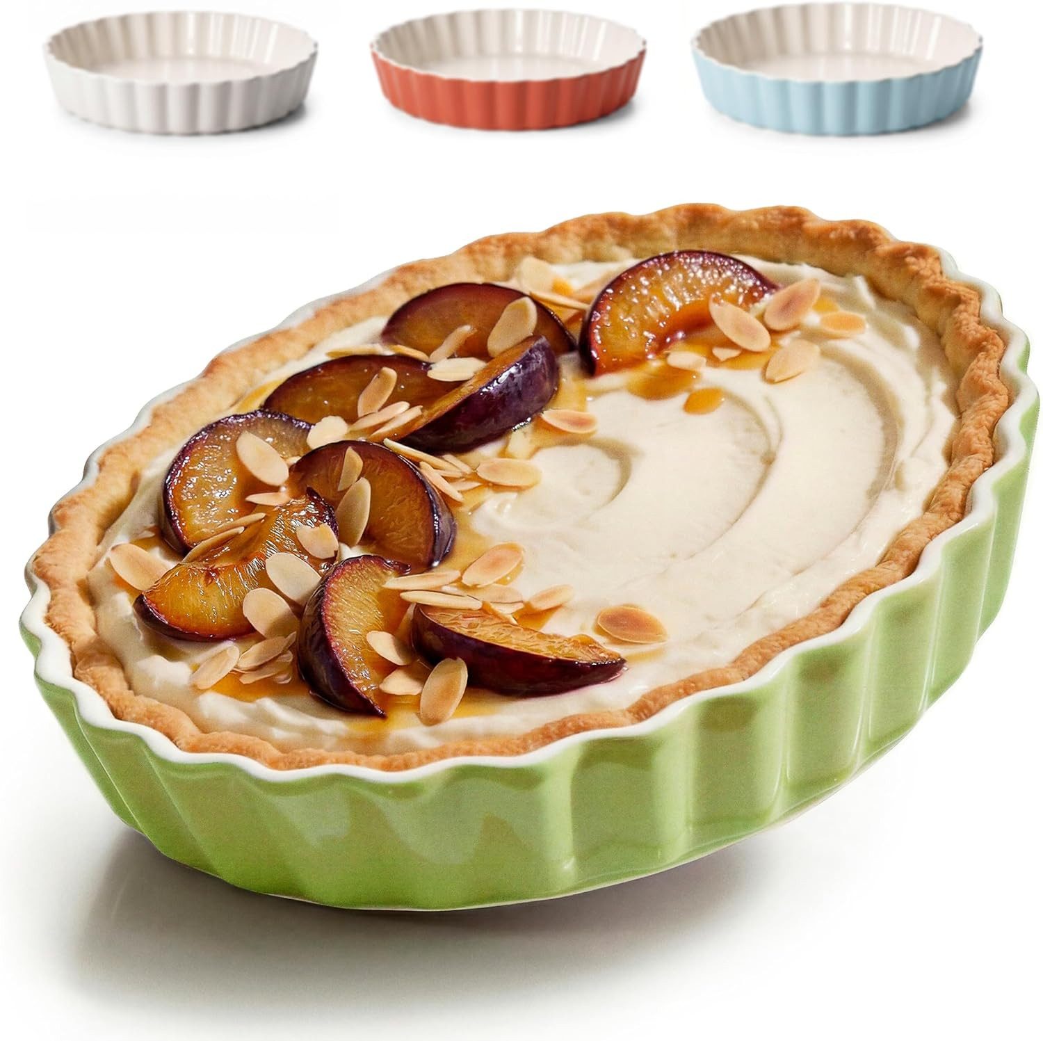 Praknu Auflaufform Keramik-Tarteform 28cm 1 St. Antihaft hoher Rand, Ofen 280°C, Farben, Keramik, (1-St), Antihaftbeschichtung, hoher Rand, kratz- und schnittfest