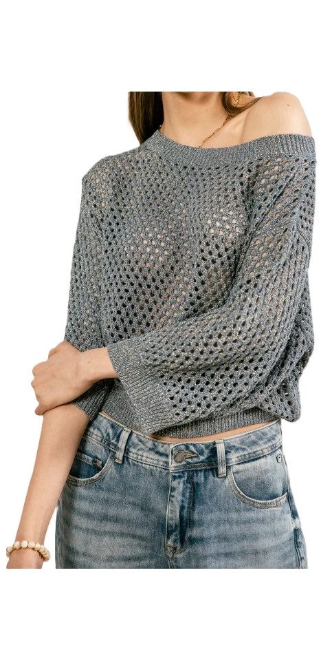 Freeman T. Porter Strickpullover Parossa Shiny Knit Shirt - Strickpullover Damen - Pullover luftig