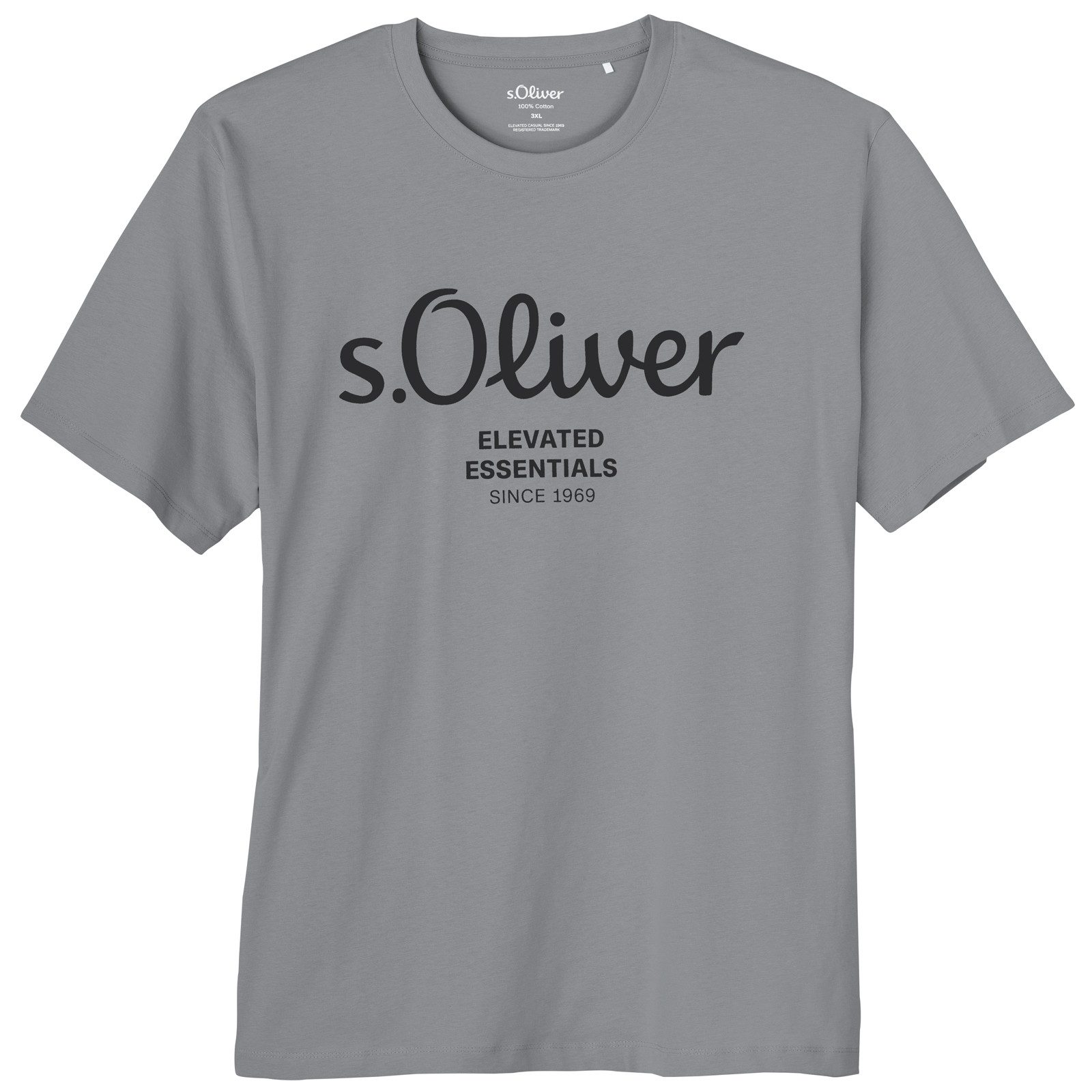 s.Oliver Rundhalsshirt s.Oliver Übergrößen T-Shirt grau Logo-Frontprint