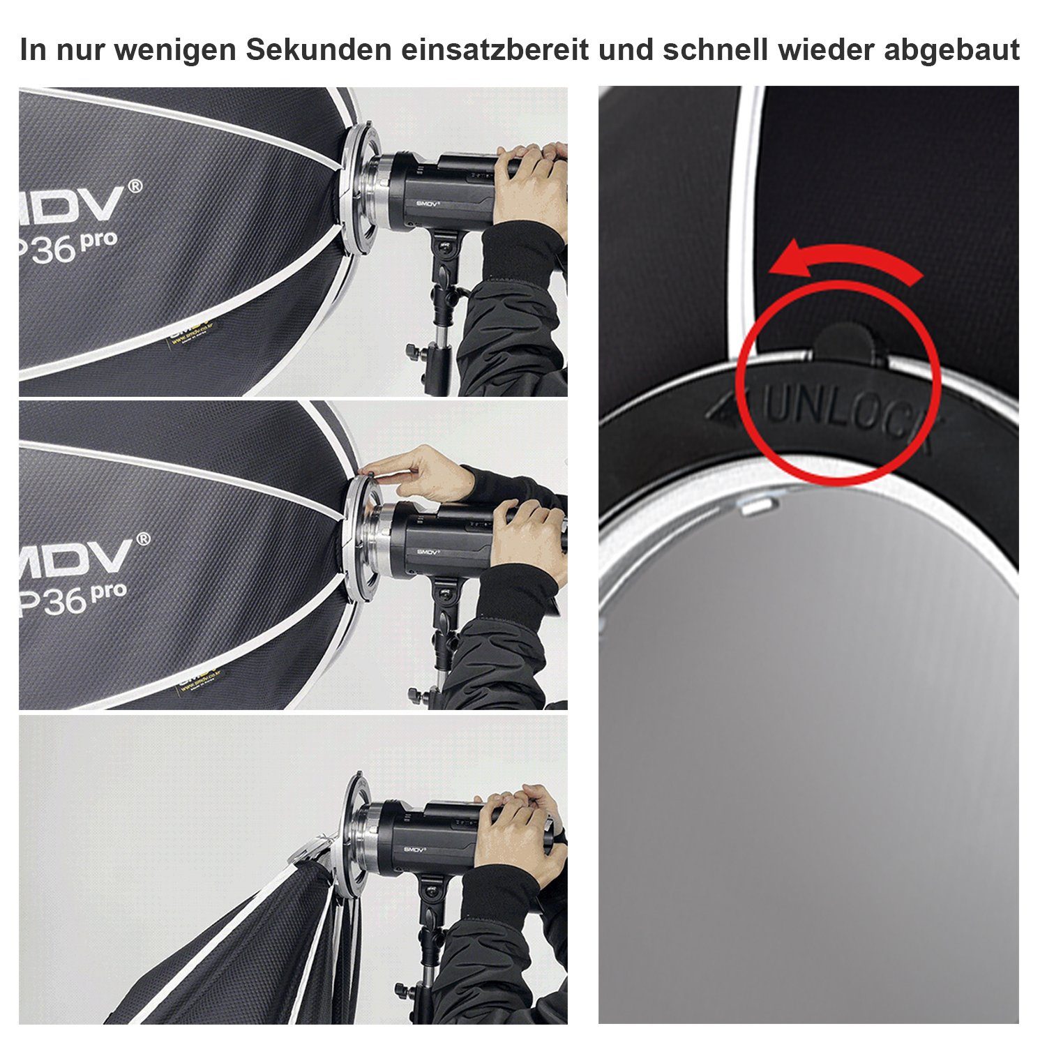 SMDV Speedbox-Flip36 Softbox PRO 90cm einsatzbereit Softbox Ø, Blitzschnell Impulsfoto