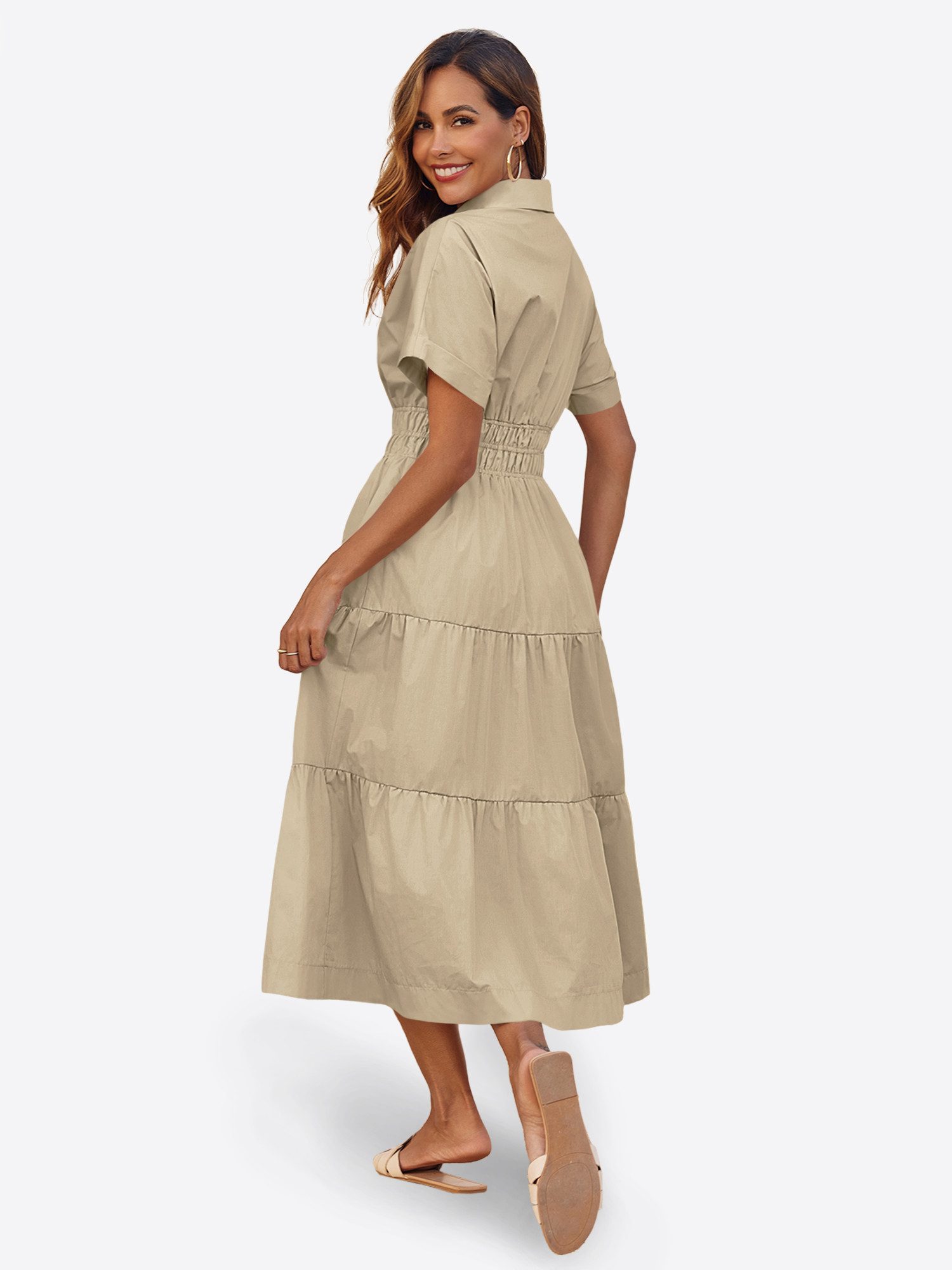 Imily Bela Maxikleid Damen Gerüschtes Fließendes Hemdkleid (Packung, 1-tlg., 1per-Pack) mit Taschen – Bild 3 von 5