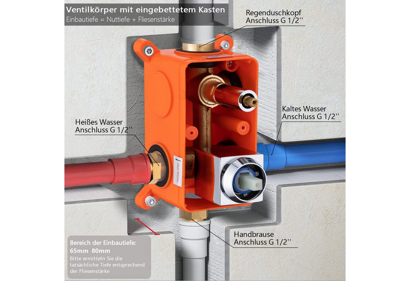Thumbnail - HOMELODY Stangenbrause-Set Unterputz Duschsystem Schwarz Duschset 12-Zoll-Duschkopf, Mit Antikalk-Noppen, Mit Wasserspar...