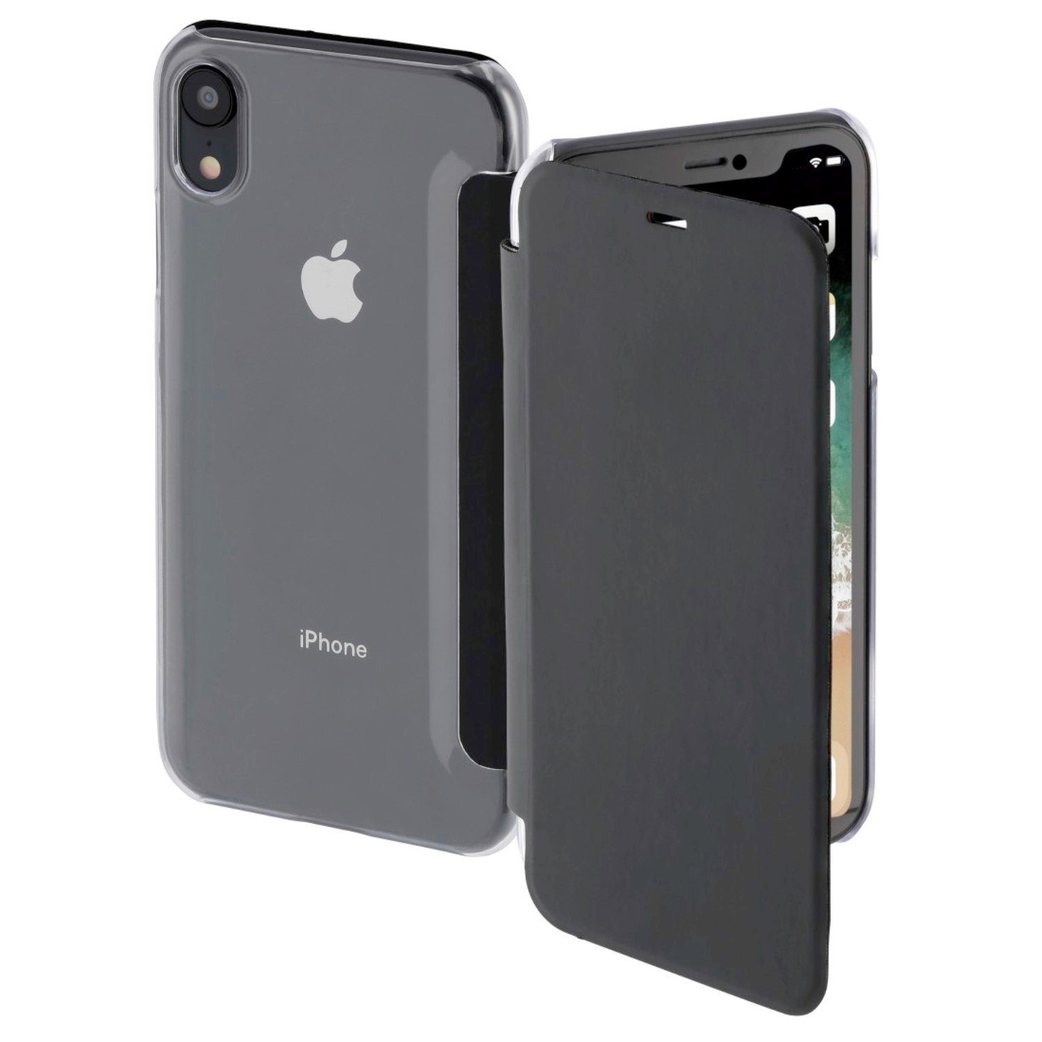 Hama Handyhülle Booklet Clear Klapp-Tasche Schutz-Hülle, Case Flip-Cover für Apple iPhone XR 360° Schutz transparente Rückseite