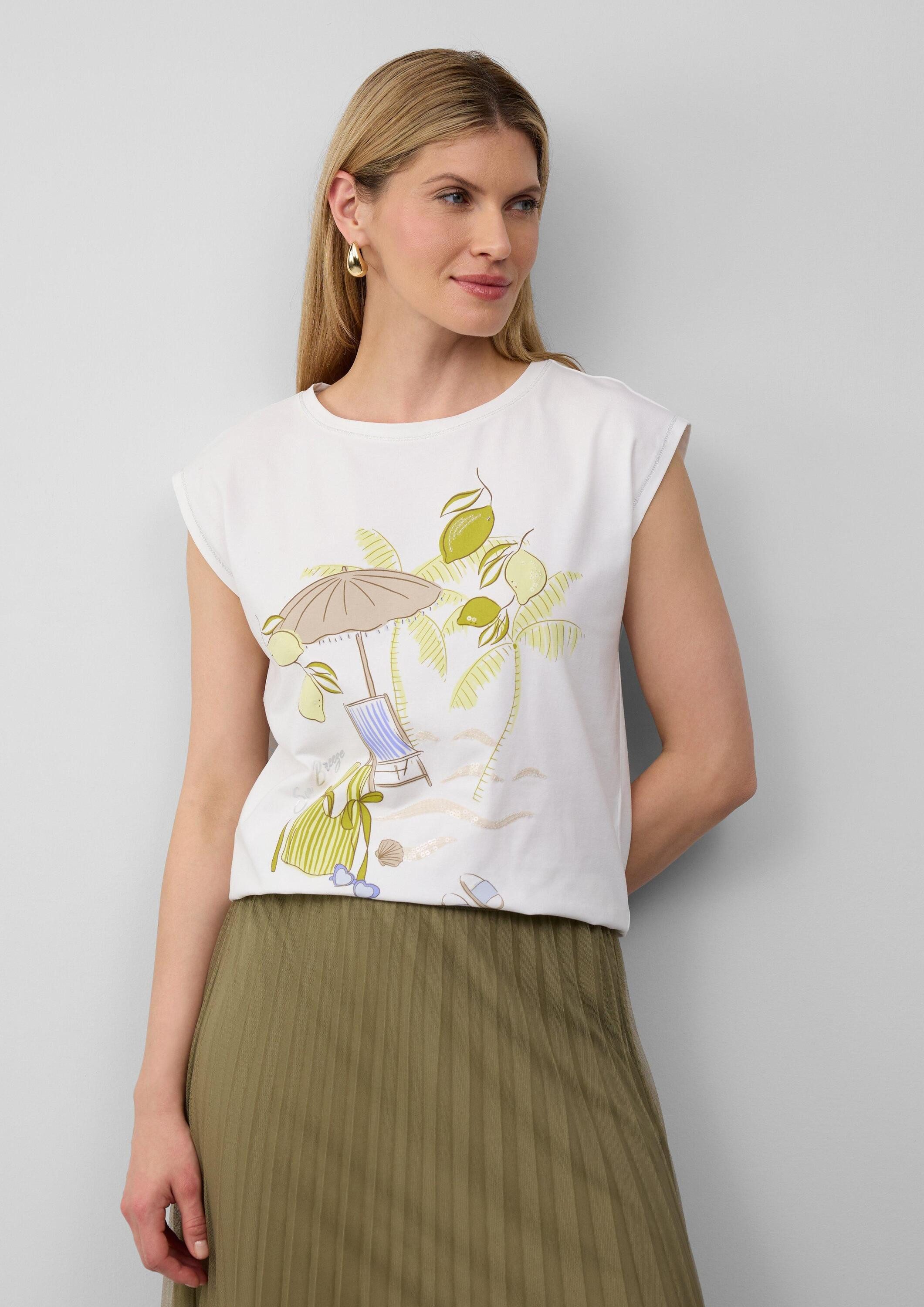 s.Oliver Kurzarmshirt T-Shirt Jersey-T-Shirt mit Artwork und Glitzerdetails