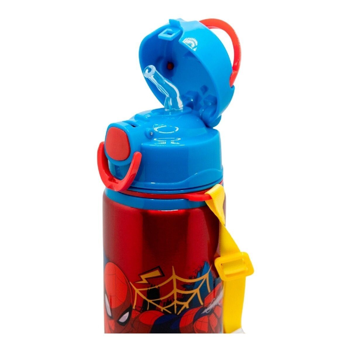 Spiderman Trinkflasche Spiderman Aluminium Trinkflasche 730ml mit Strohhalm & Tragegurt