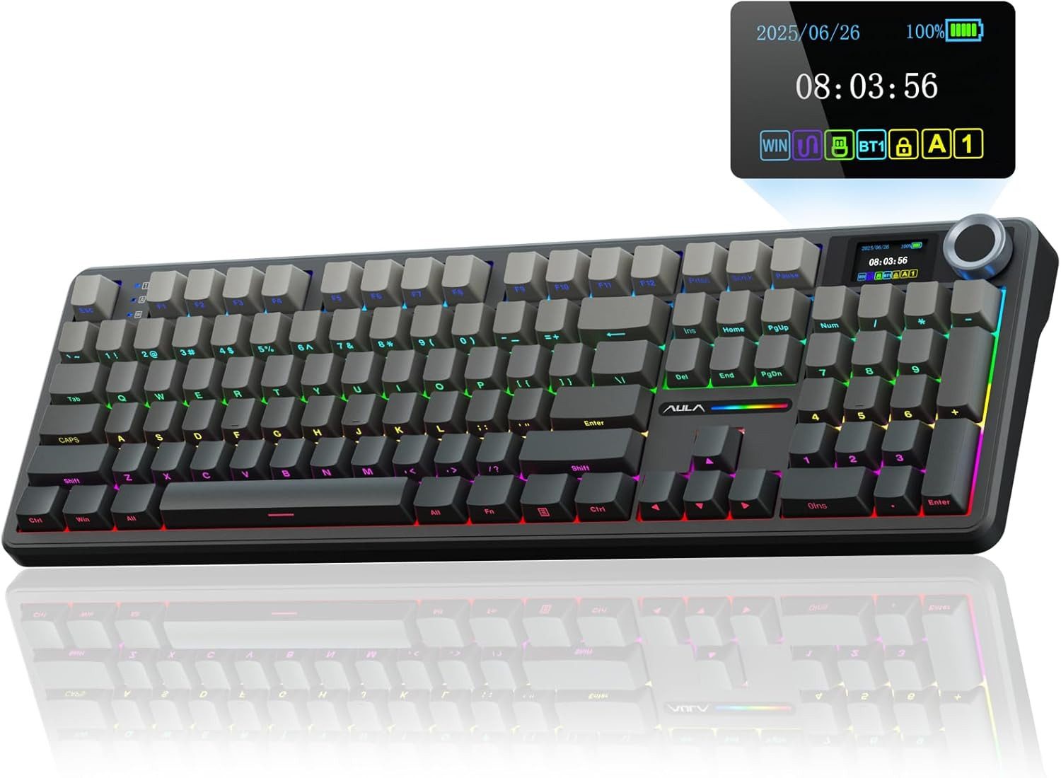 nsihing AULA F108 Pro Mechanische Gaming Tastatur mit Display & Drehknopf Gaming-Tastatur (TFT-Display, Drehknopf, Hot-Swap, 3-Modi-Verbindung)