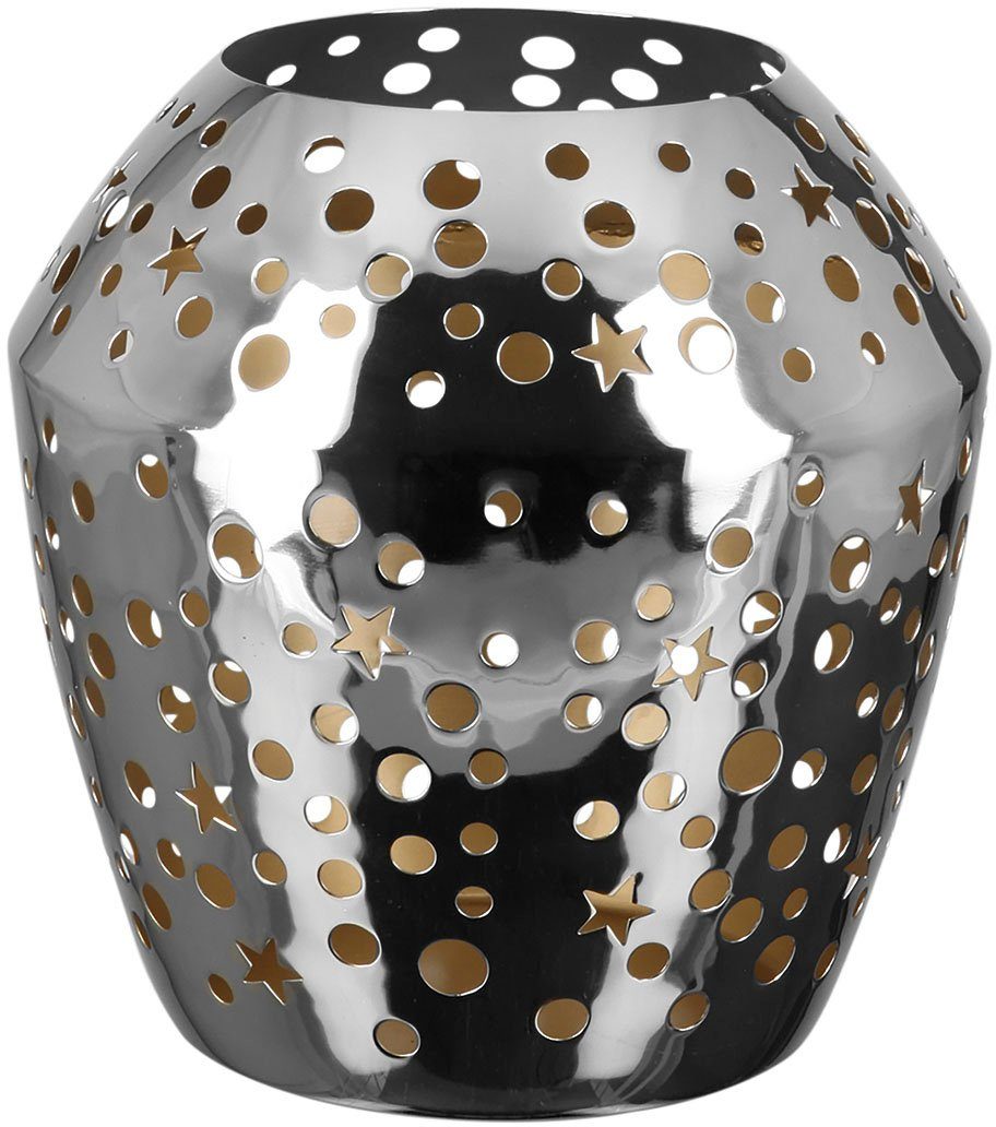 Fink Windlicht SHEILA, mit kreis- und sternenförmigen Cut-Outs (1 St), silberfarben, aus Eisen - vernickelt