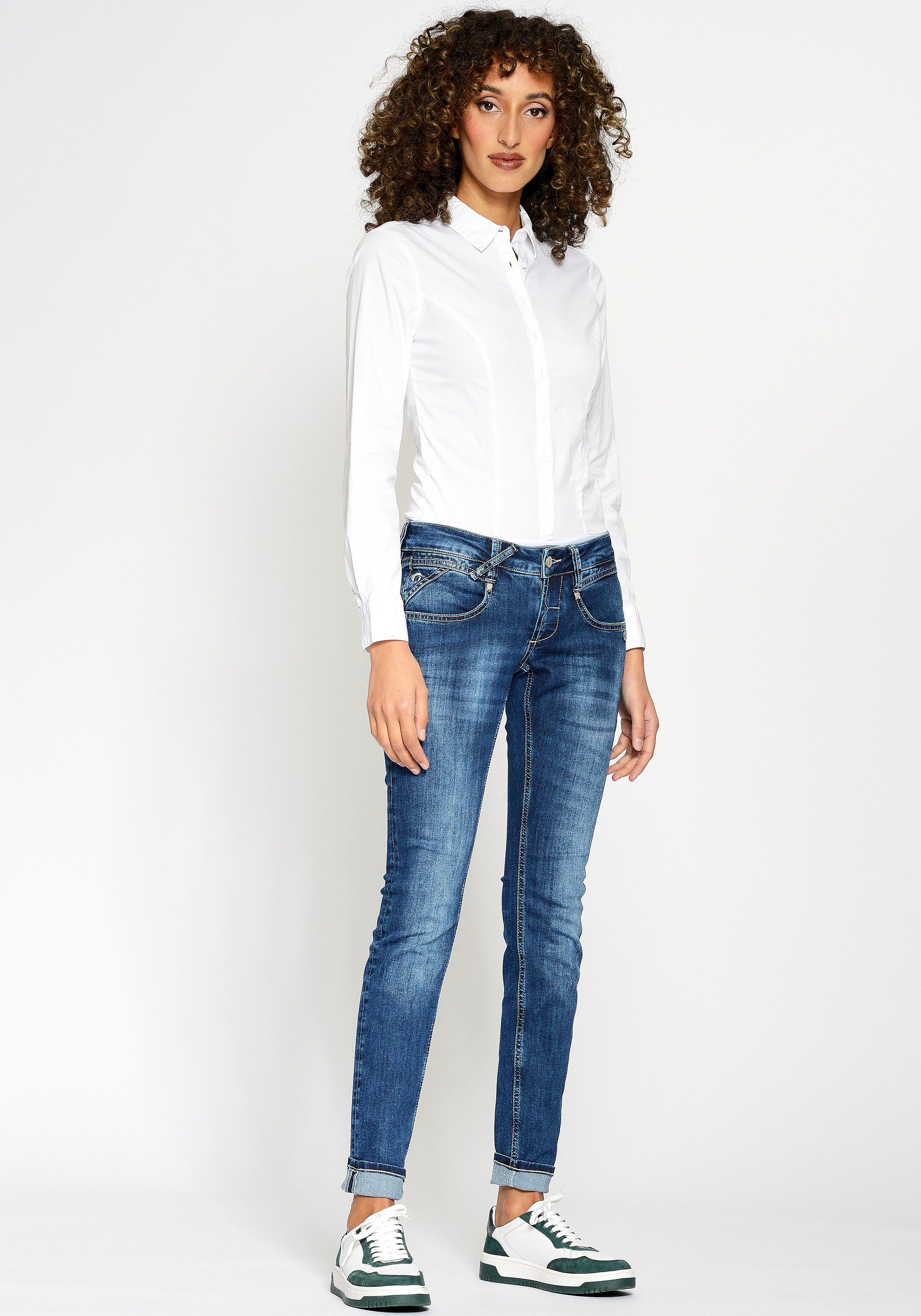mid 94Nena in GANG Skinny-fit-Jeans Used-Waschung authenischer blue