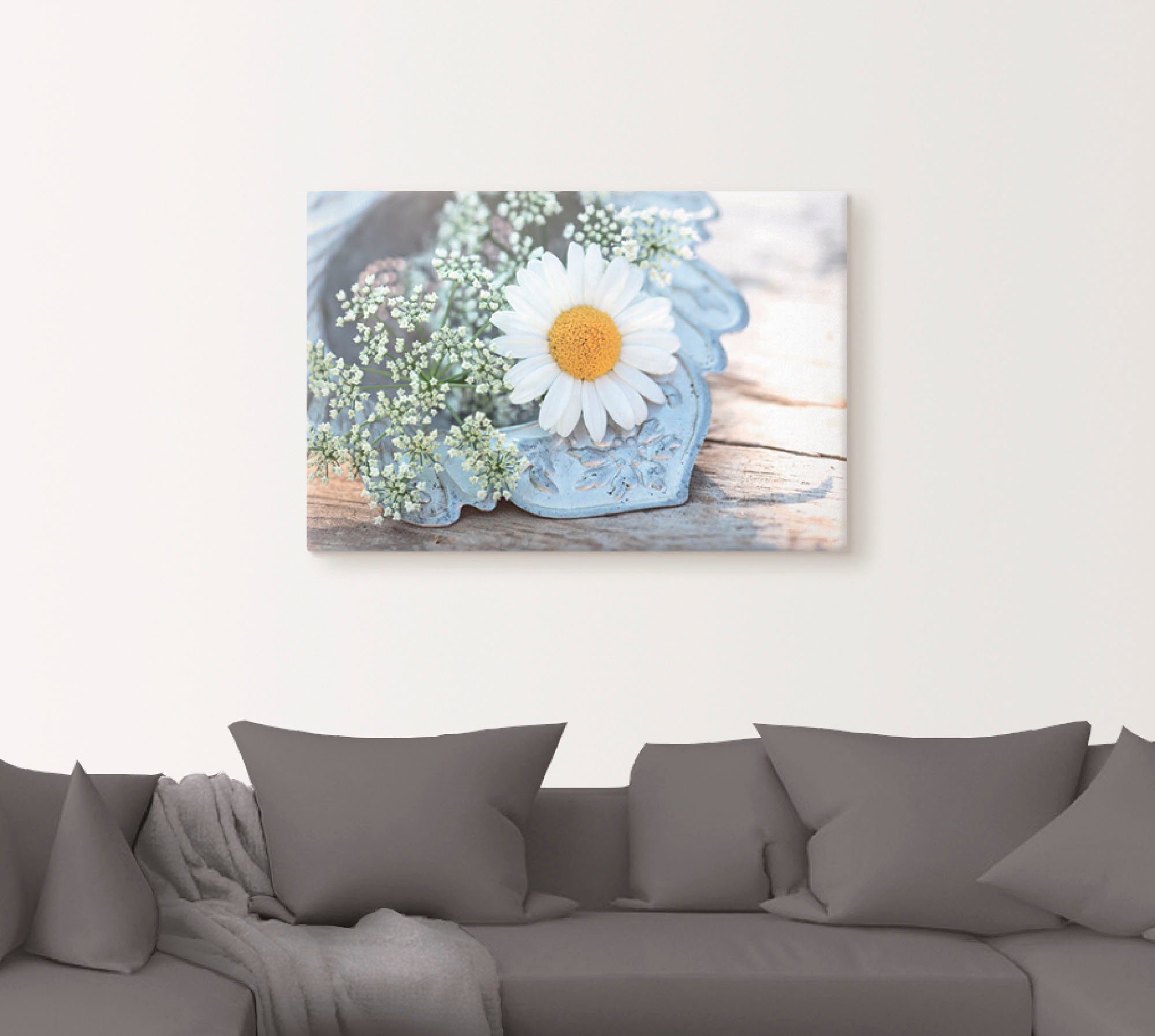 Artland Leinwandbild Zarte Margeriten Blüte, Blumen (1 St), auf Holzrahmen gespannt