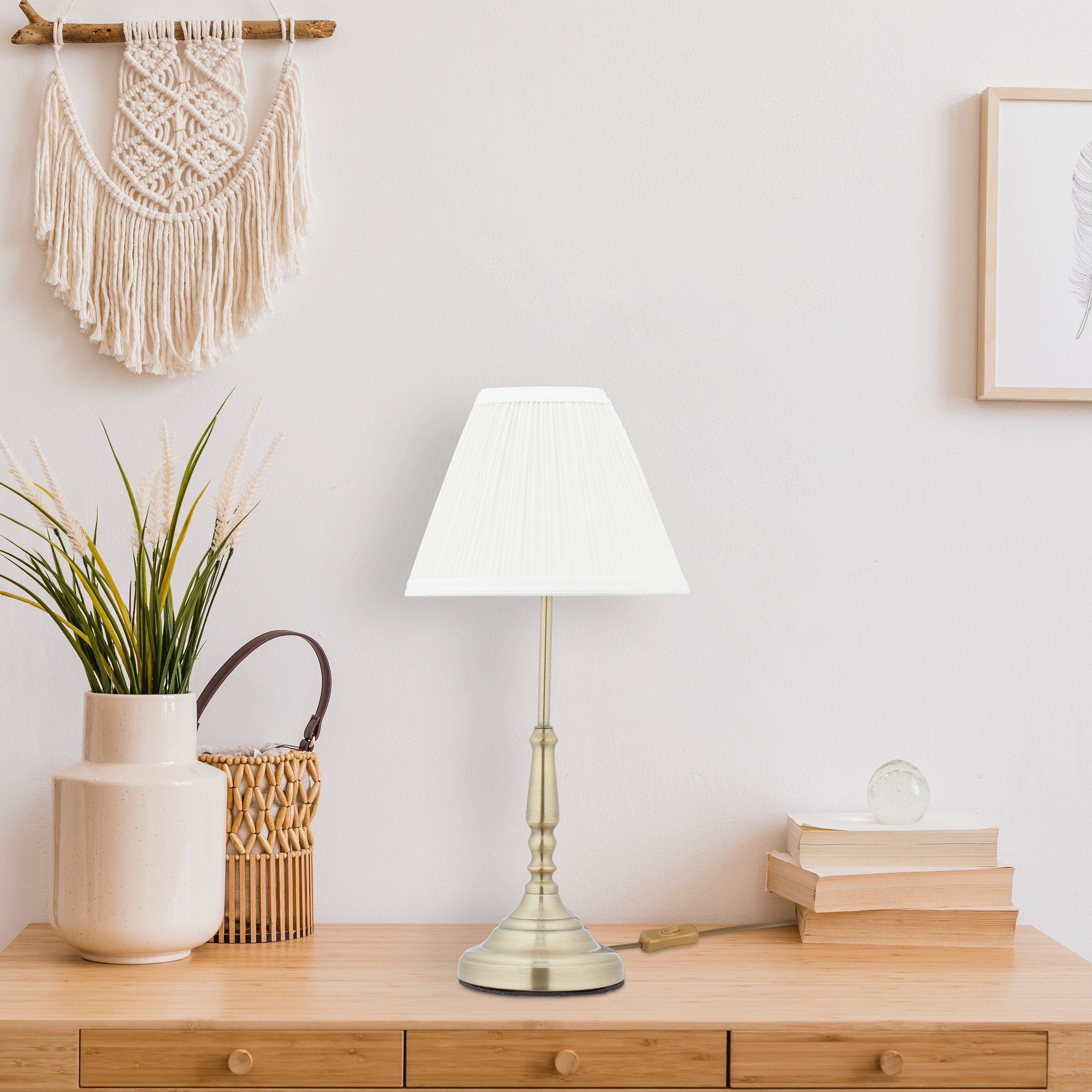 relaxdays Tischleuchte Tischlampe weiß gold