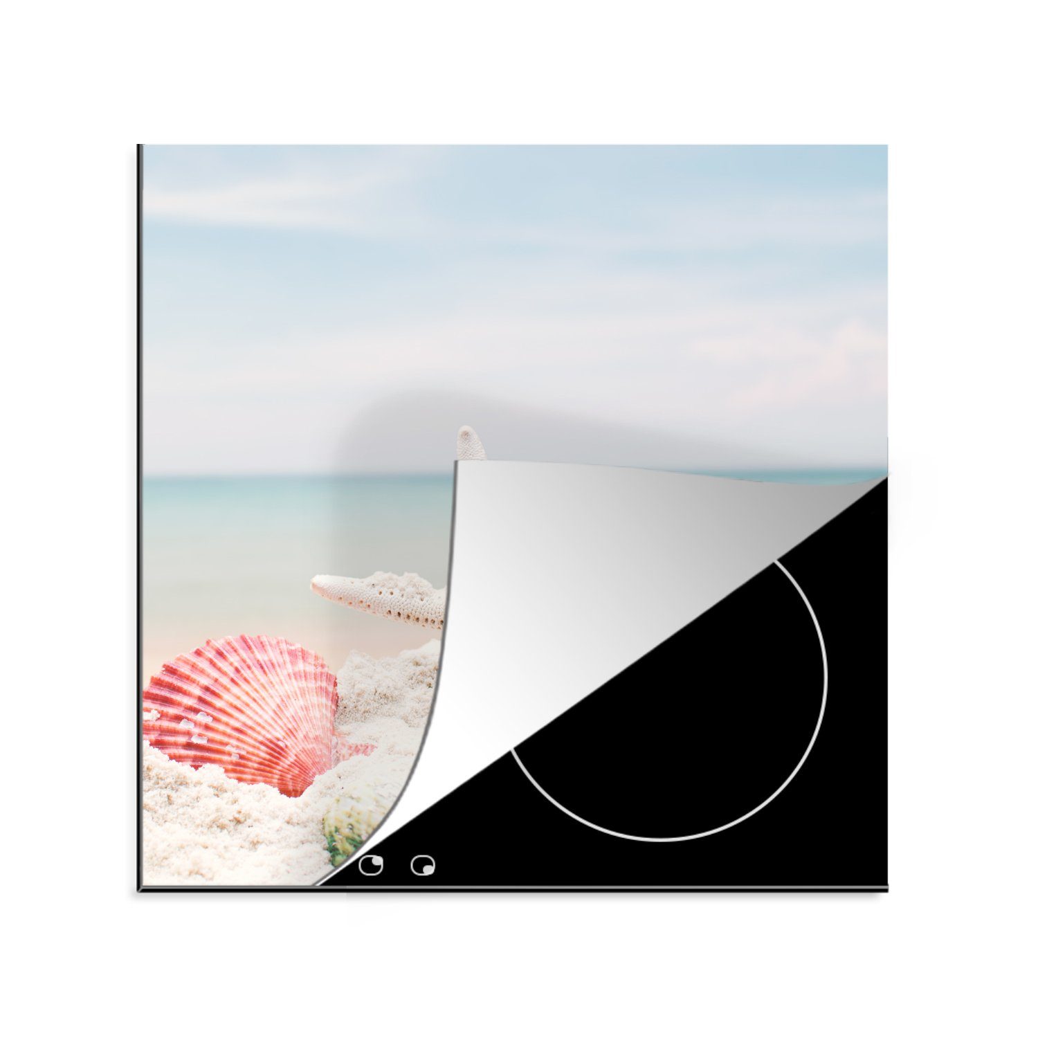 - Strand, Ceranfeldabdeckung, Arbeitsplatte MuchoWow Herdblende-/Abdeckplatte Muscheln 78x78 Vinyl, küche (1 cm, tlg), - Seesterne für