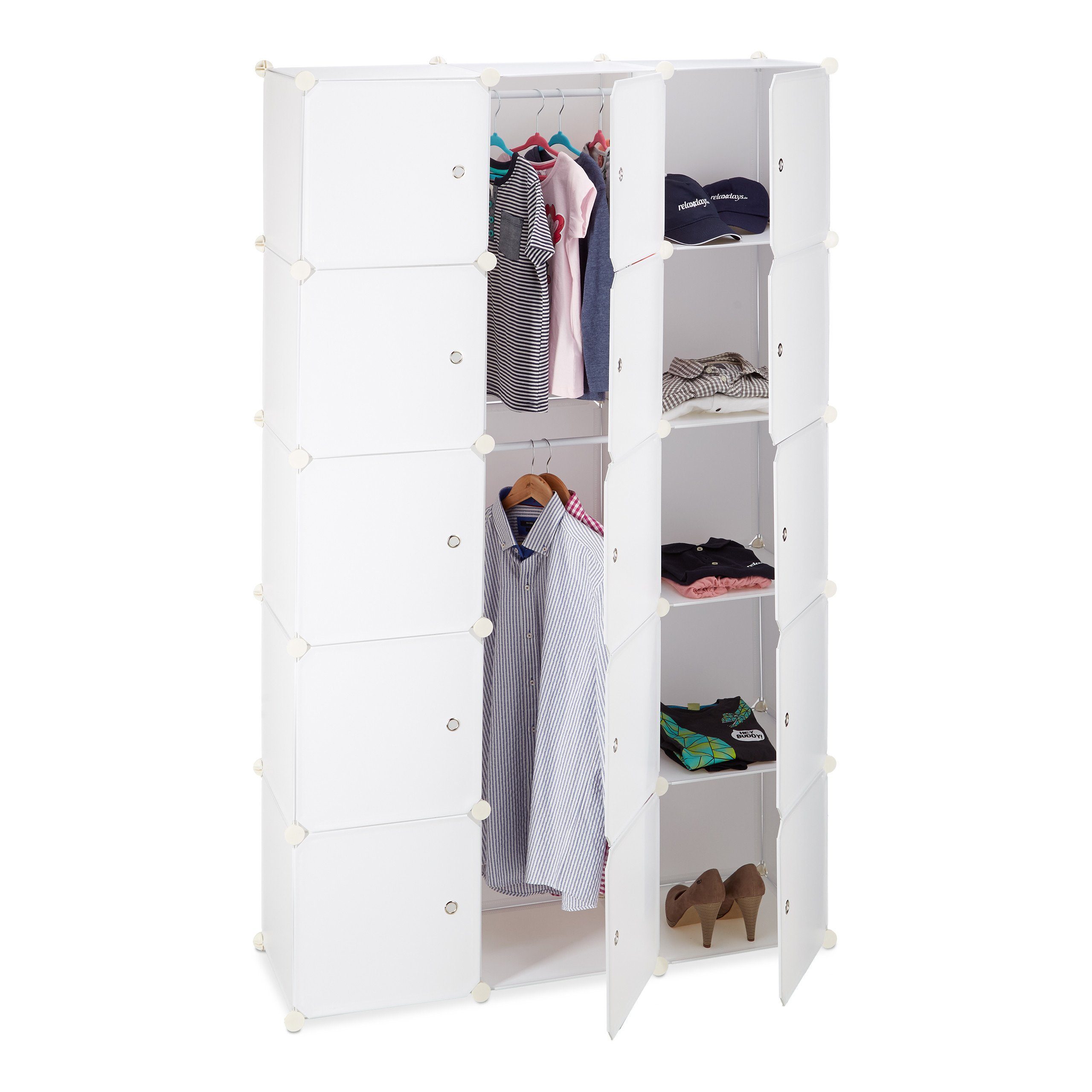 relaxdays Steckregal Regalsystem Kleiderschrank 11 Fächer, weiß günstig online kaufen